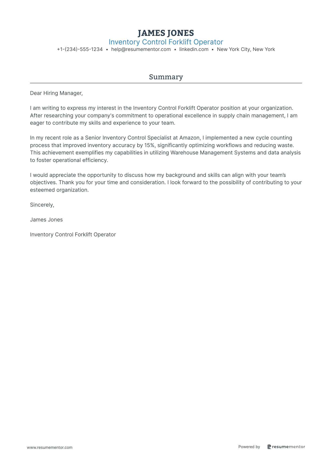 Inventory Control Forklift Operator