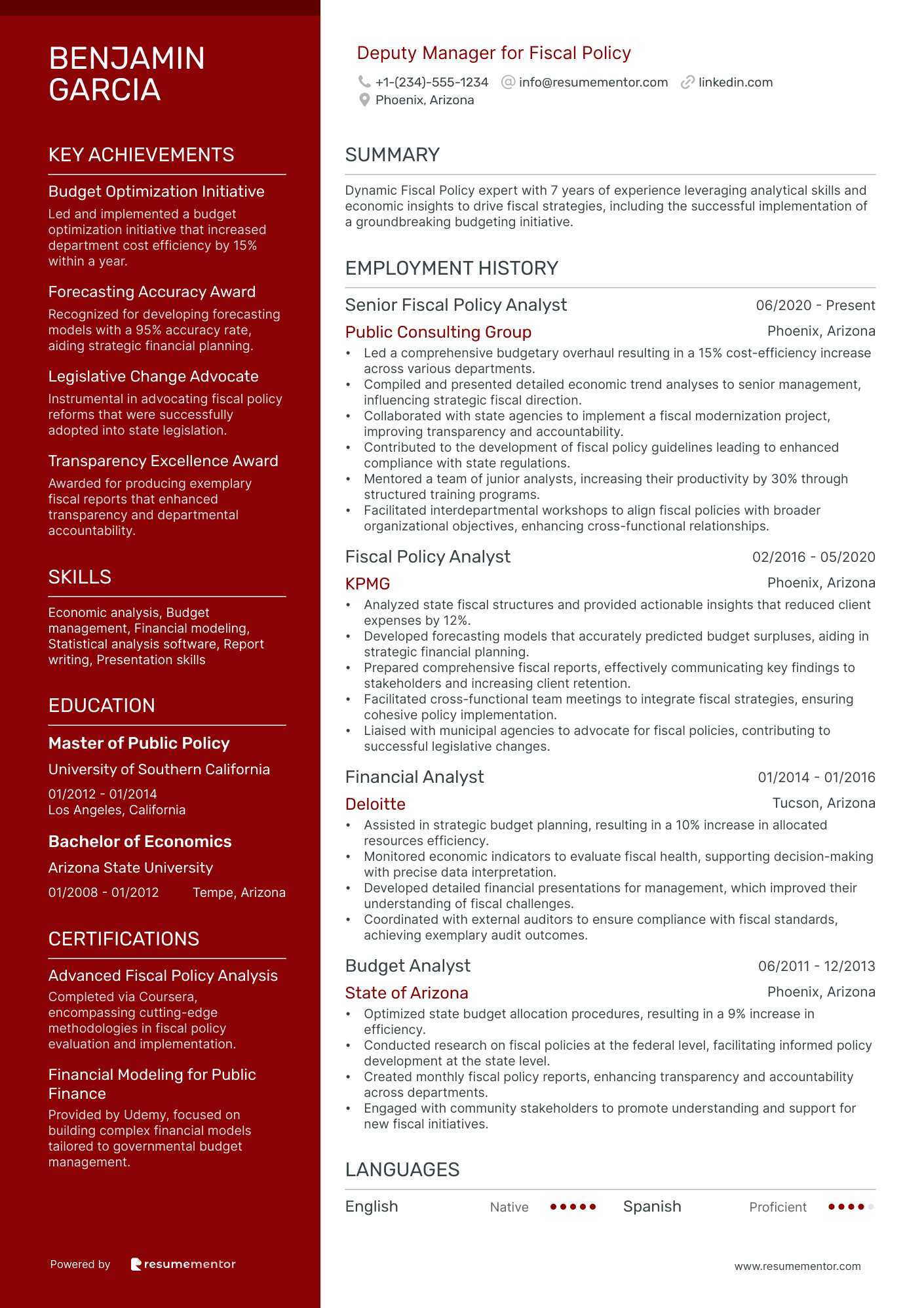 Deputy Manager for Fiscal Policy