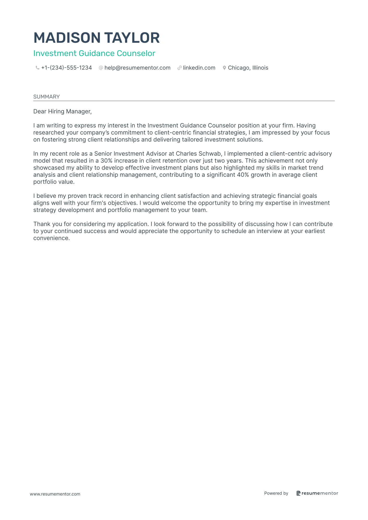 Investment Guidance Counselor