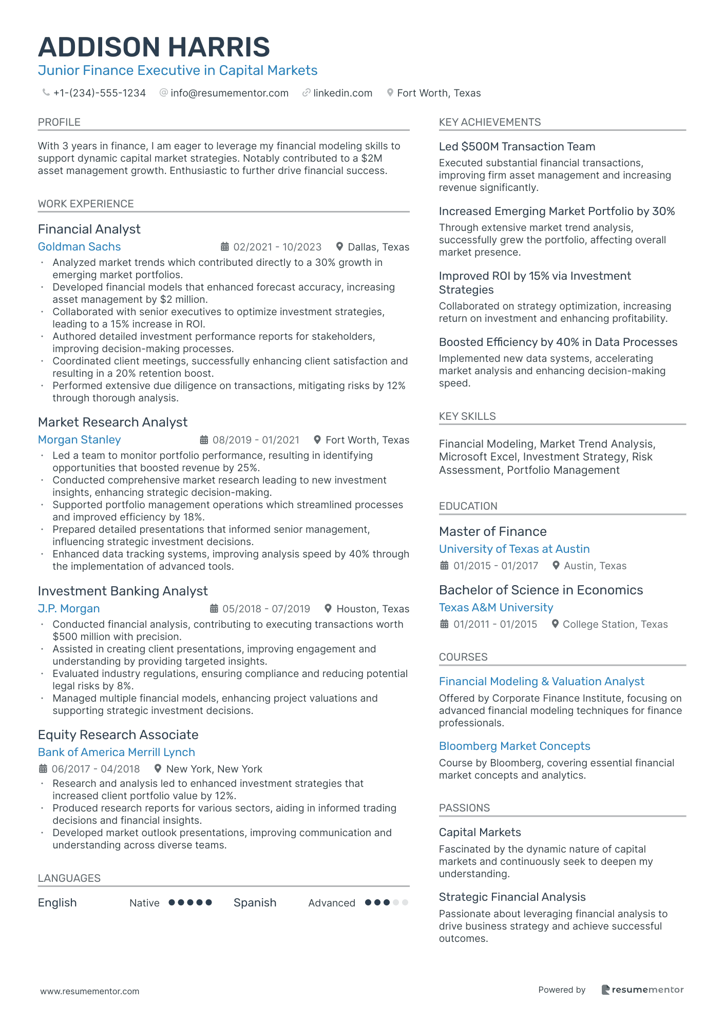 Junior Finance Executive in Capital Markets