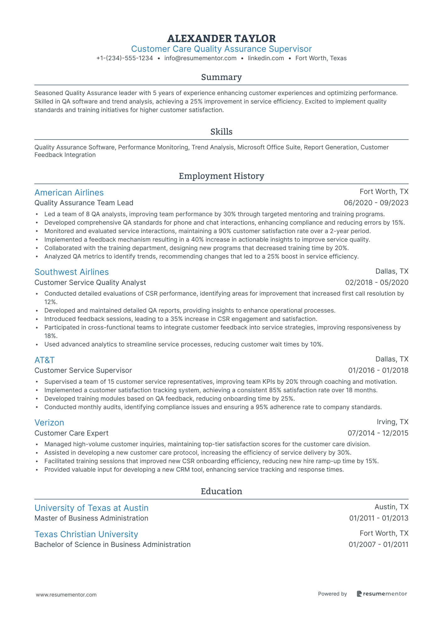 Customer Care Quality Assurance Supervisor