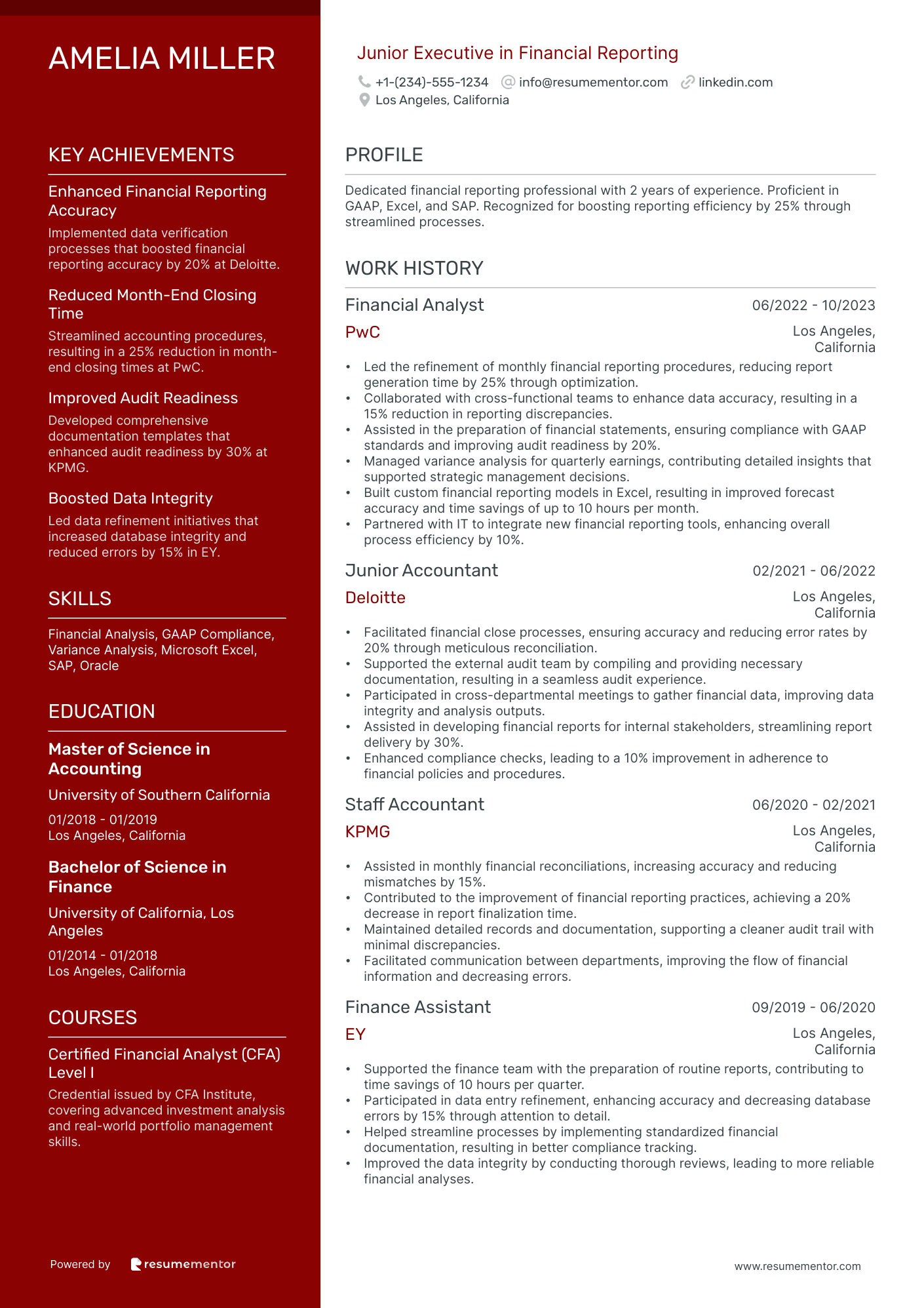 Junior Executive in Financial Reporting