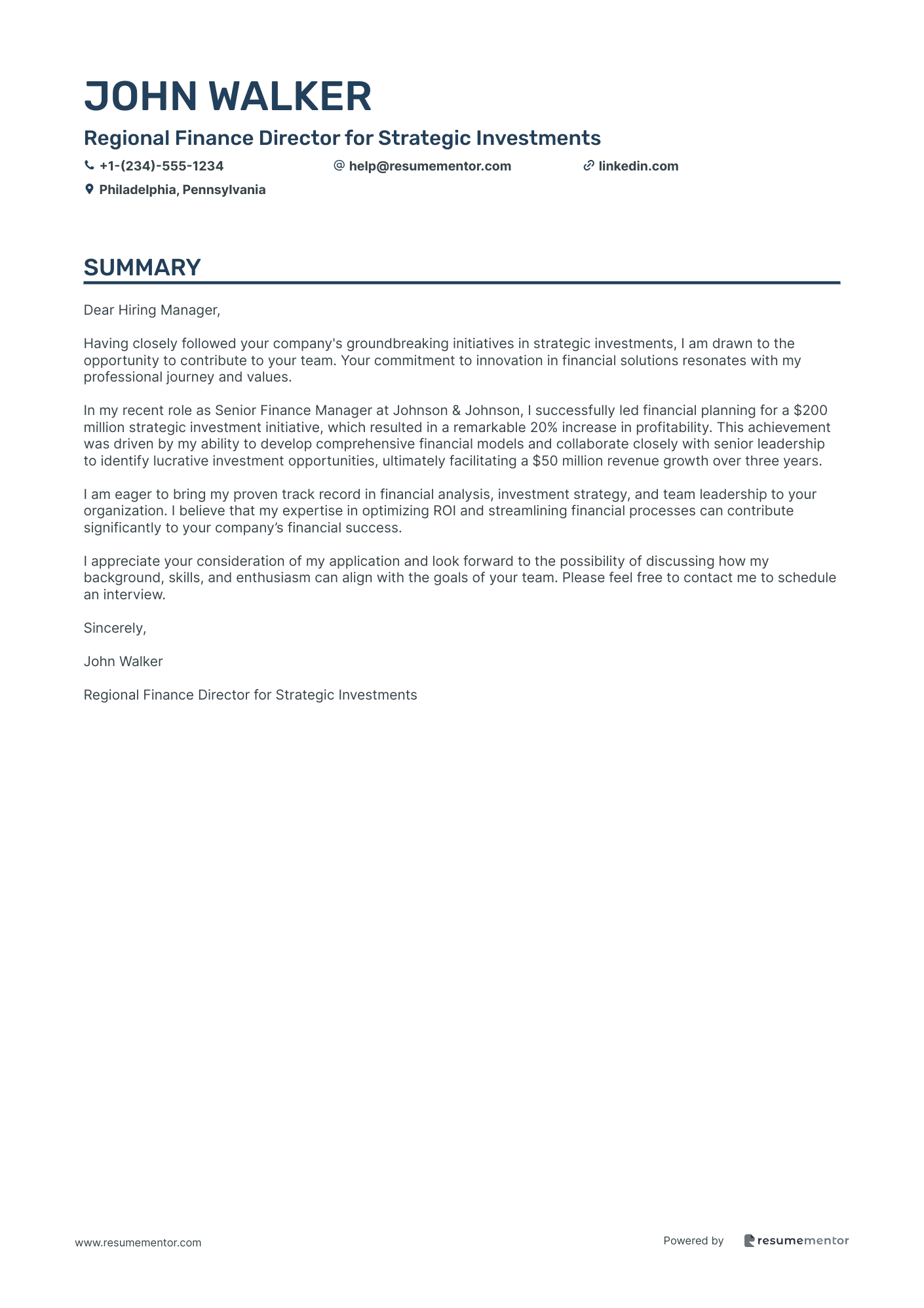 Regional Finance Director for Strategic Investments