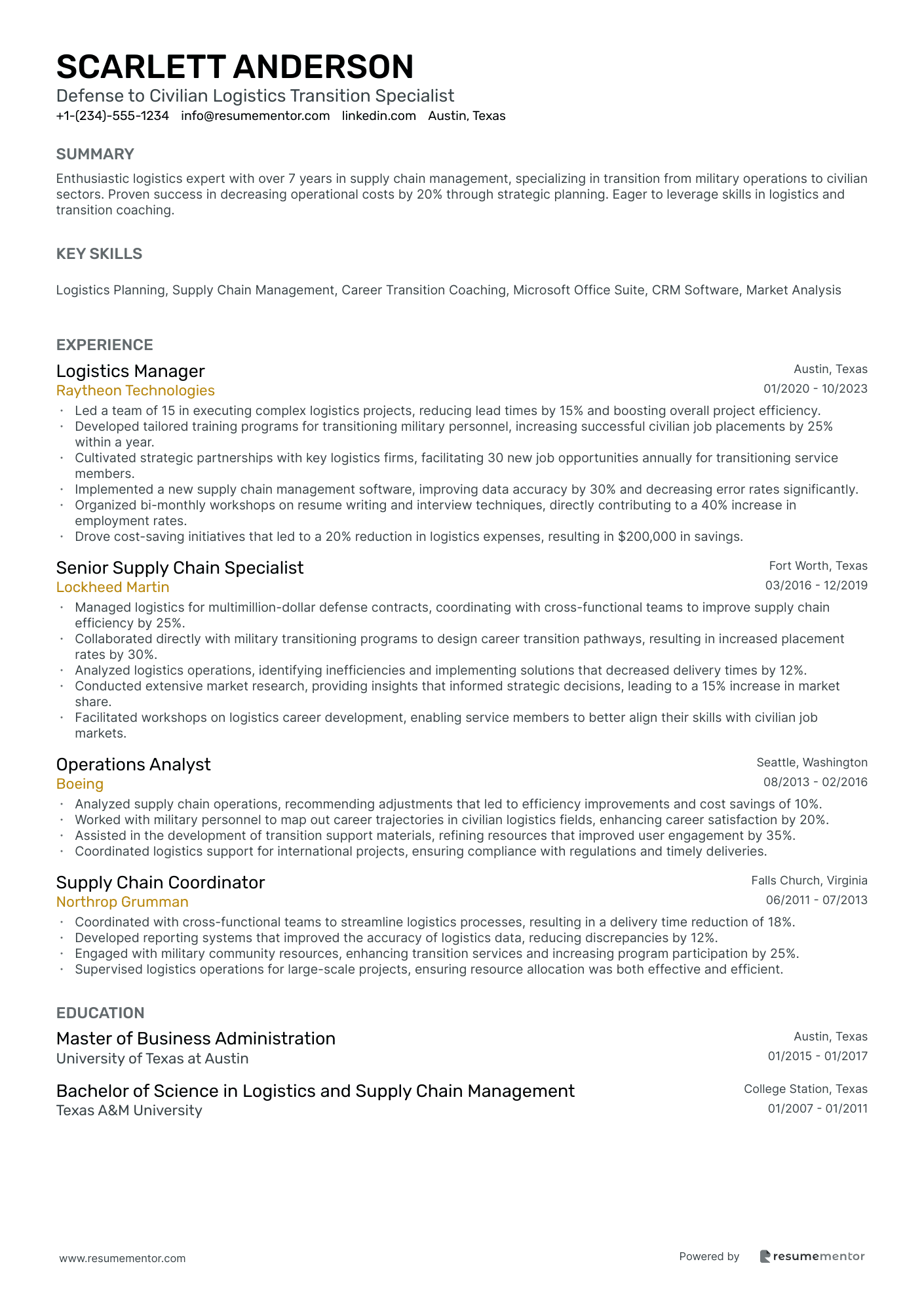 Defense to Civilian Logistics Transition Specialist