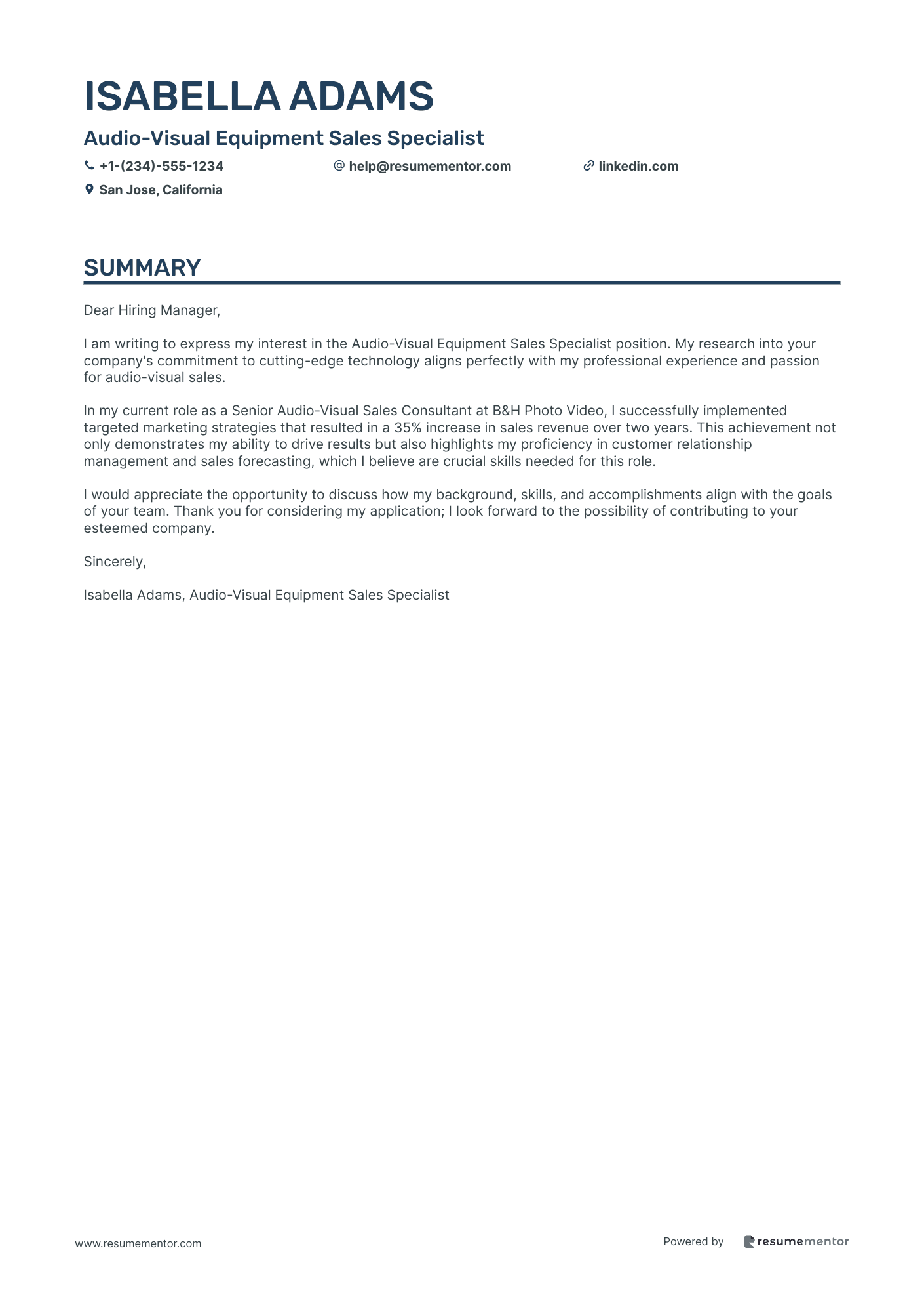 Audio Visual Equipment Sales Specialist