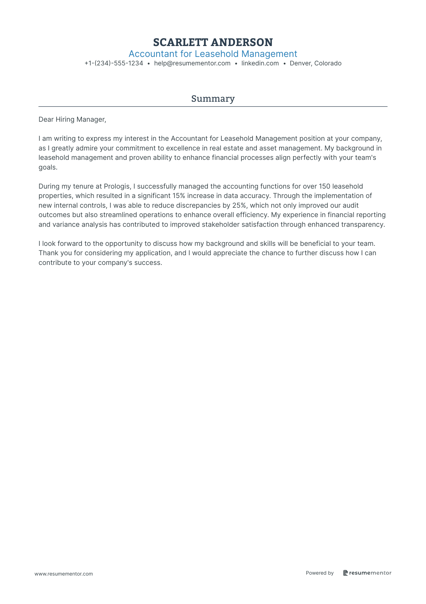 Accountant for Leasehold Management