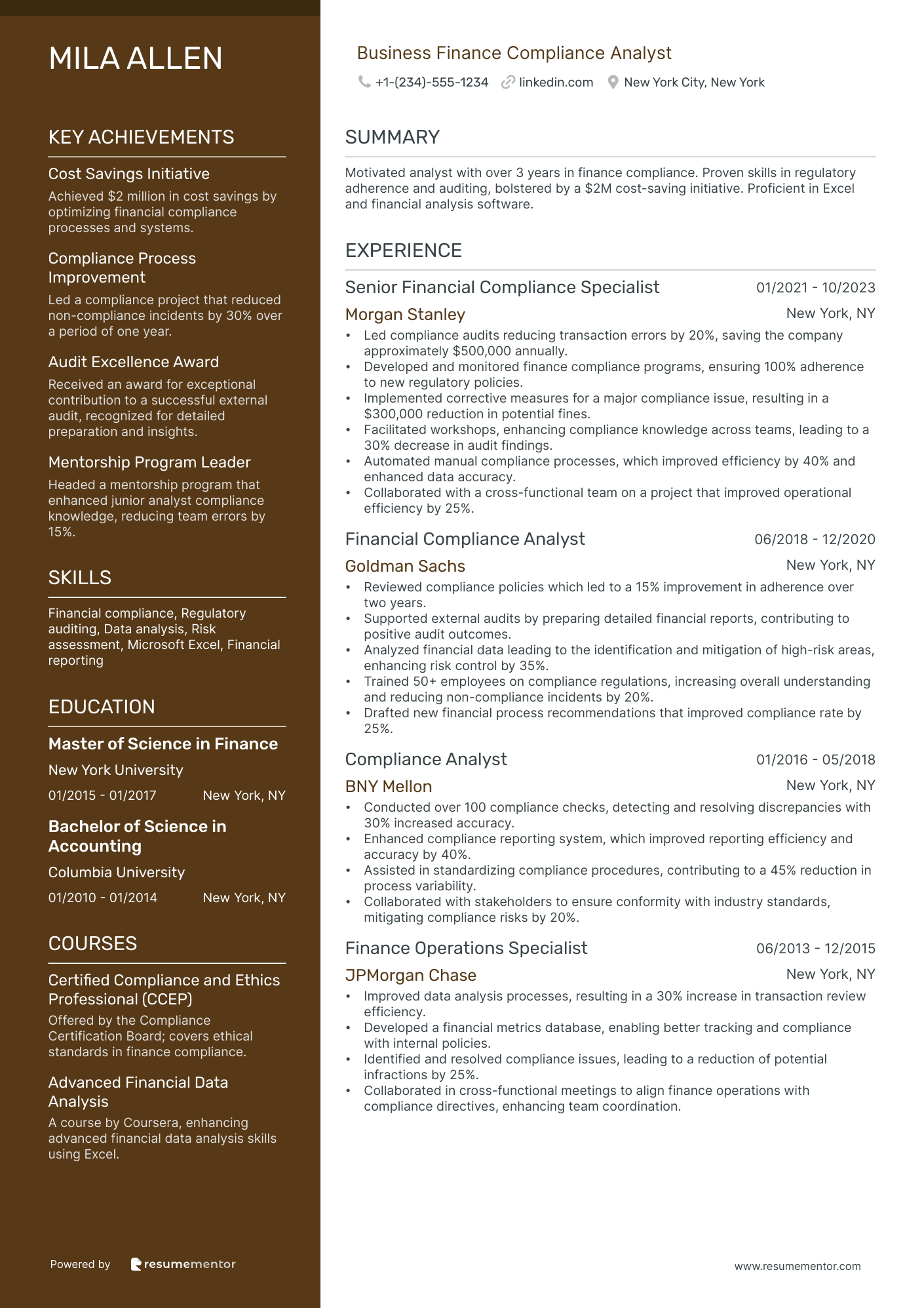 Business Finance Compliance Analyst
