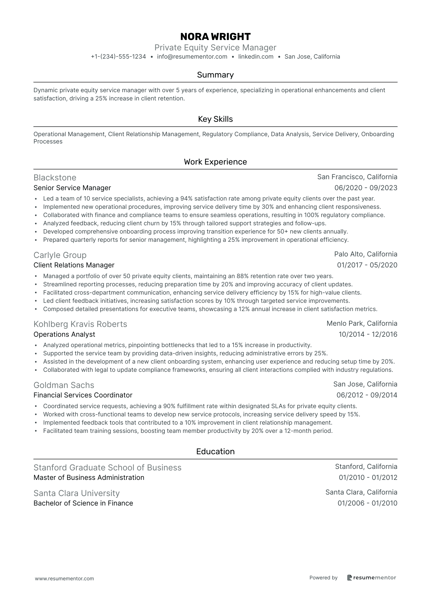 Private Equity Service Manager