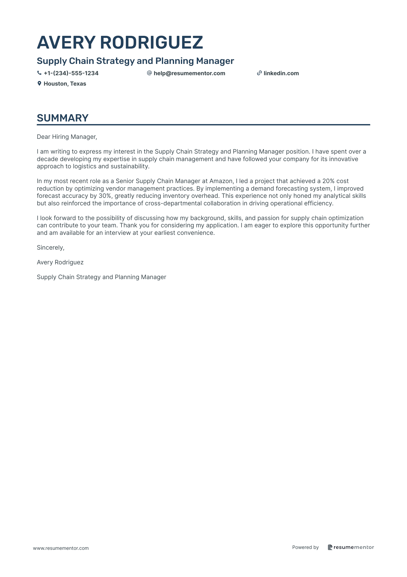 Supply Chain Strategy and Planning Manager