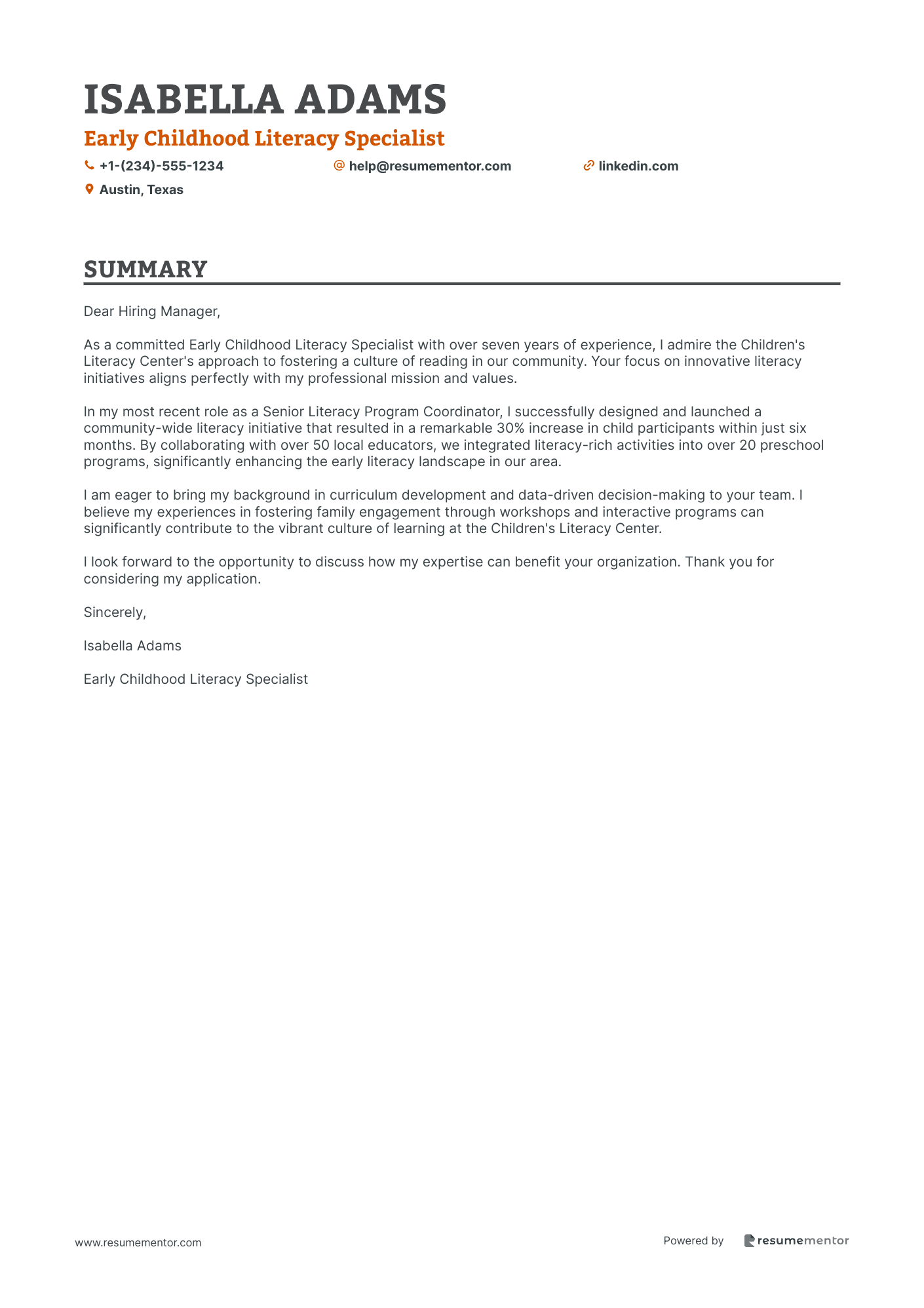 Early Childhood Literacy Specialist