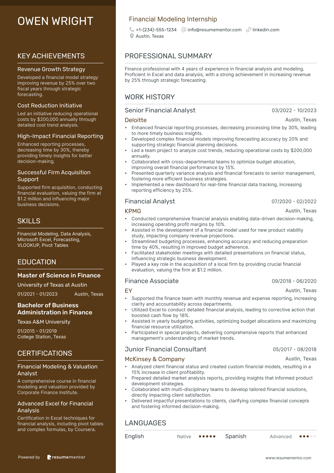 Financial Modeling Internship