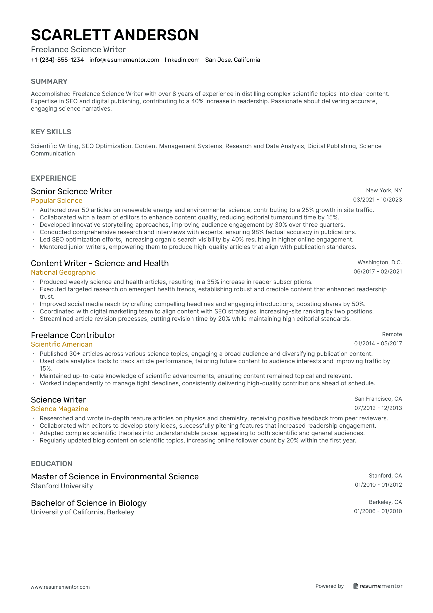 Freelance Science Writer