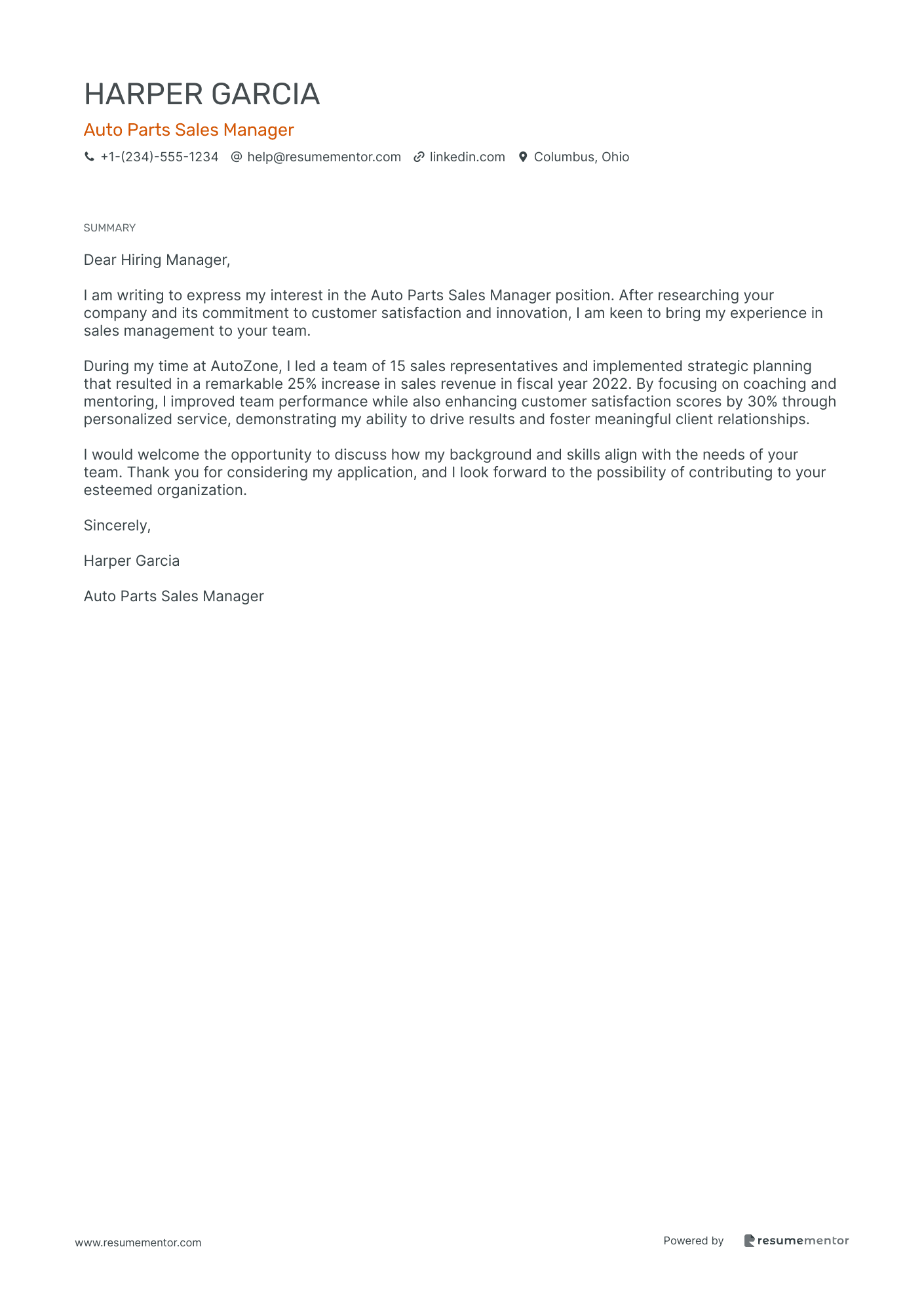 Auto Parts Sales Manager