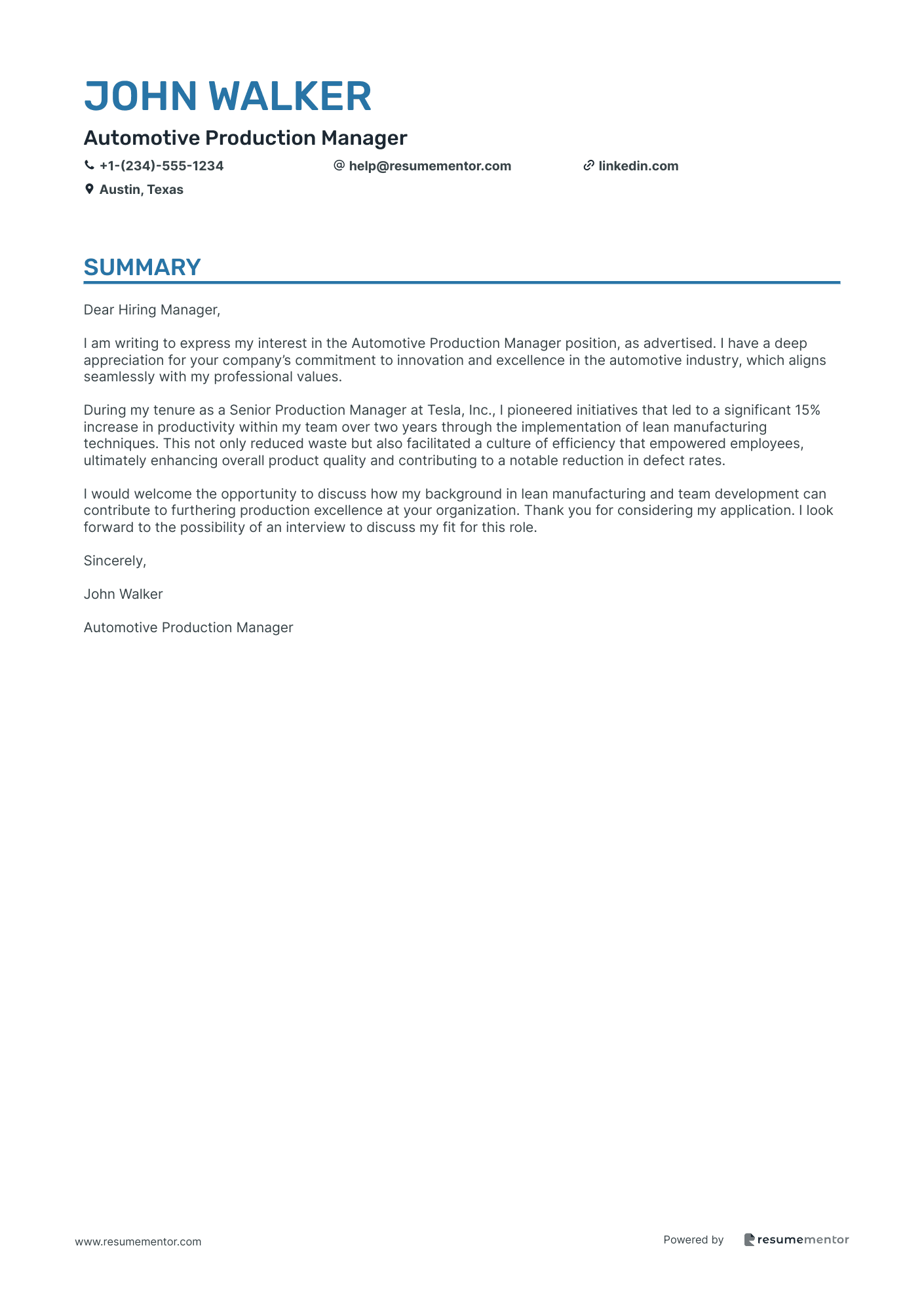 Automotive Production Manager