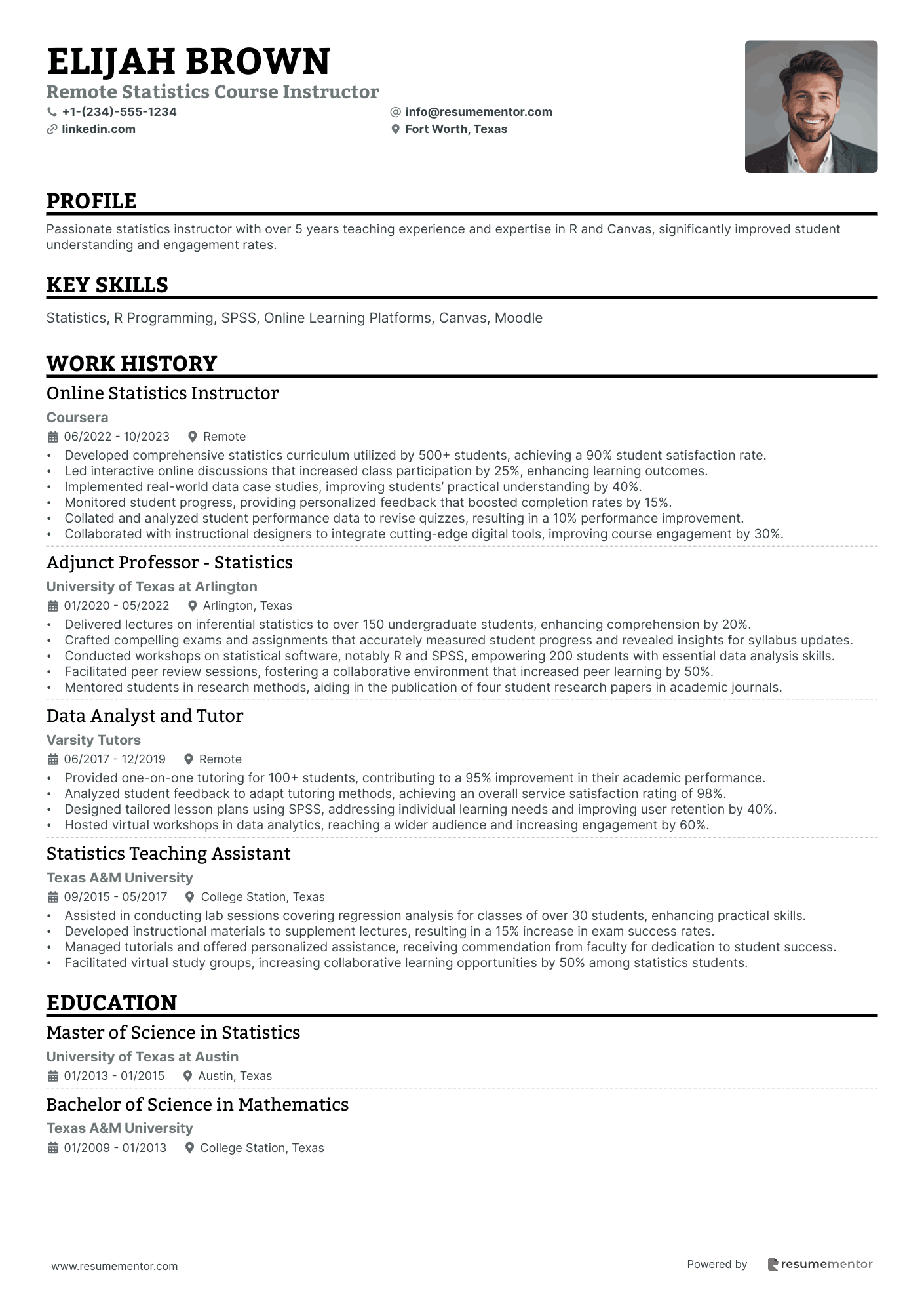 Remote Statistics Course Instructor