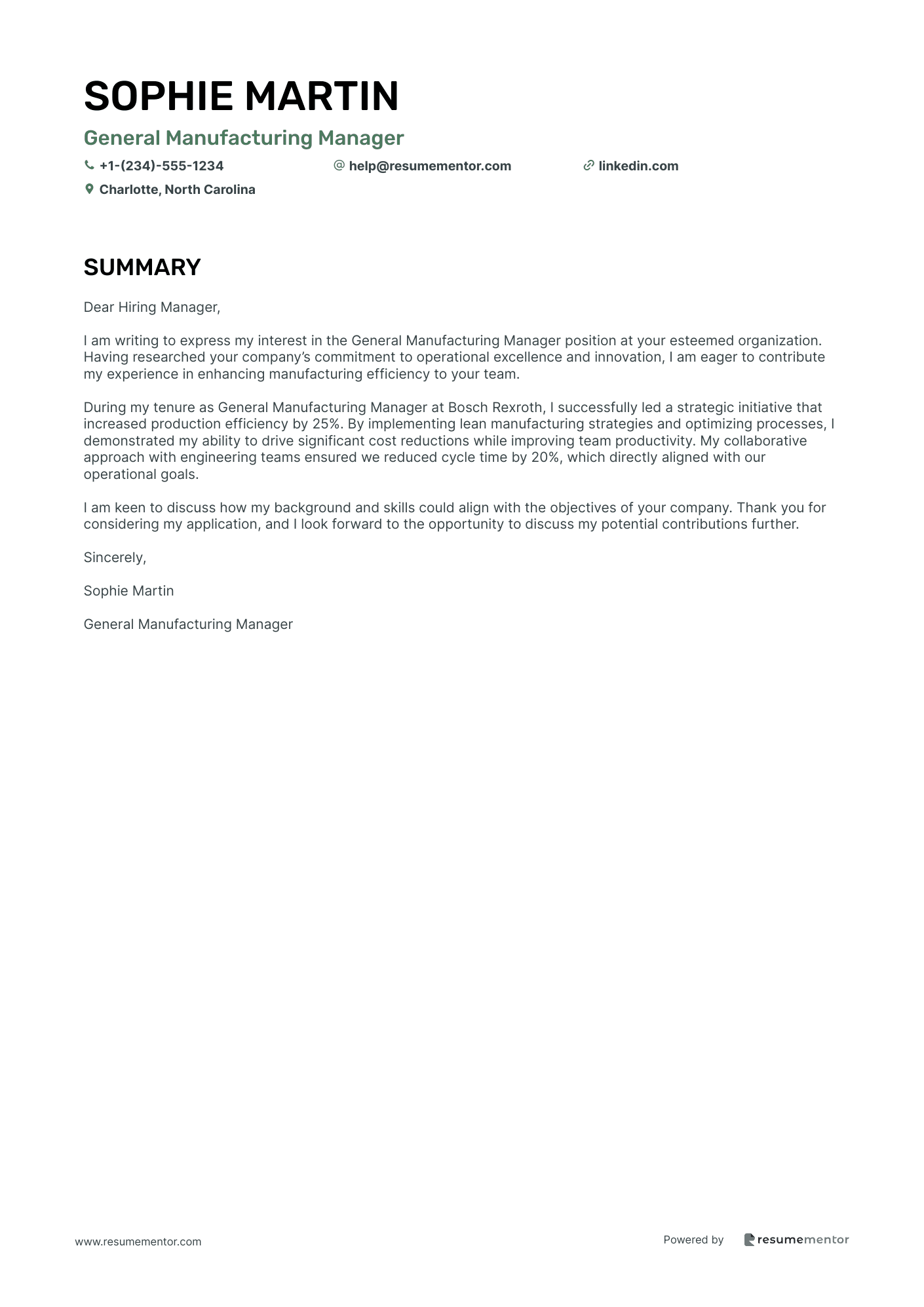 General Manufacturing Manager