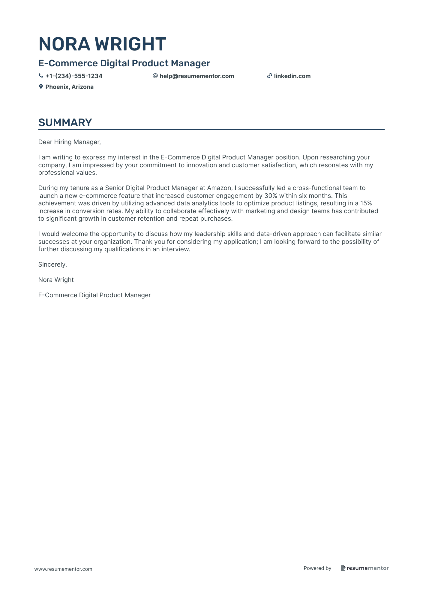 E Commerce Digital Product Manager