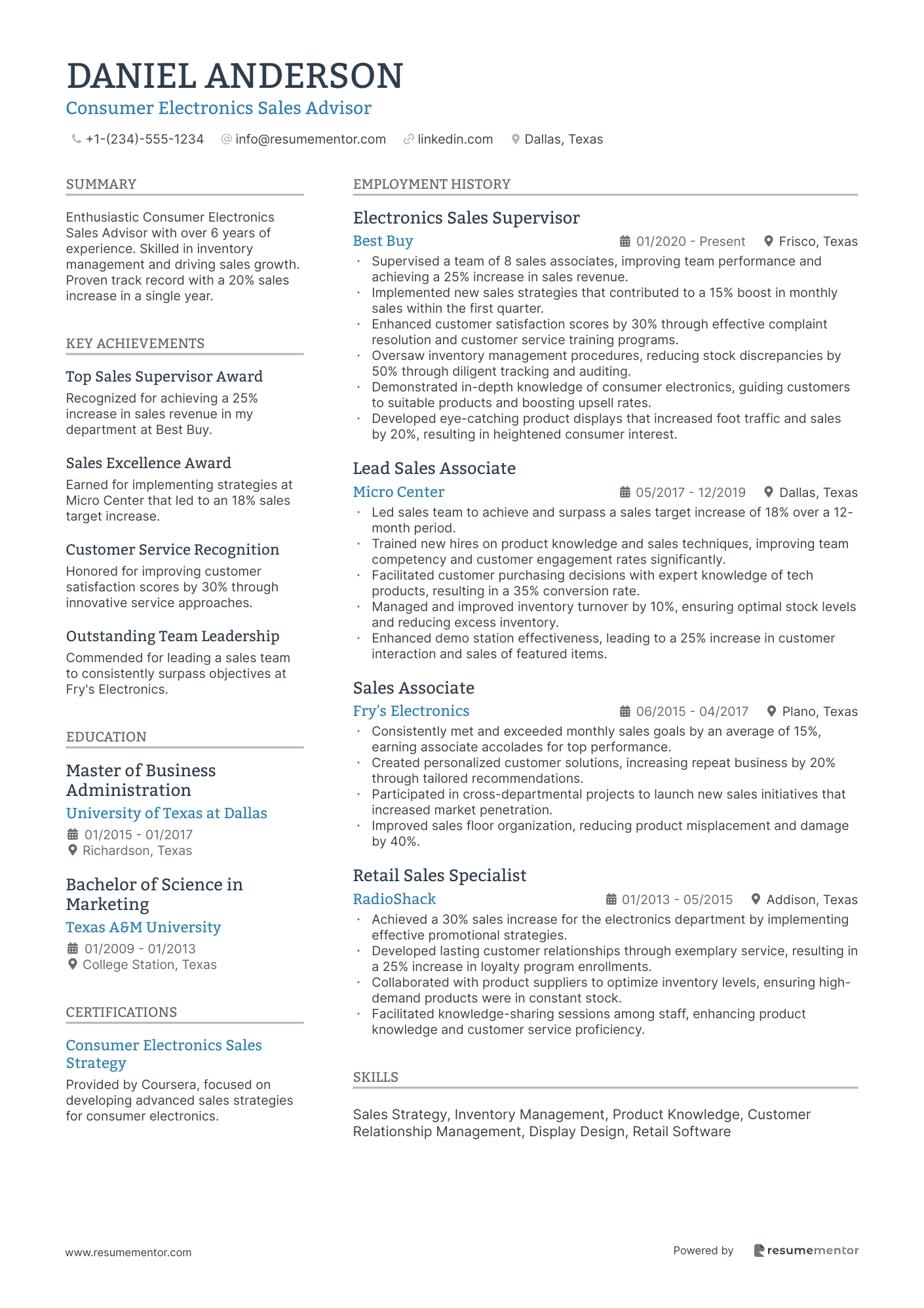 Consumer Electronics Sales Advisor