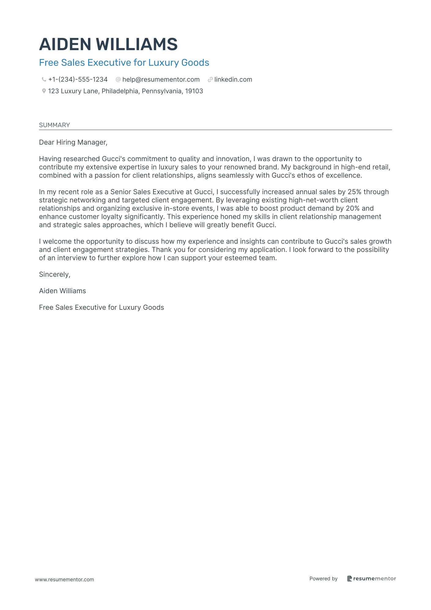 Free Sales Executive for Luxury Goods
