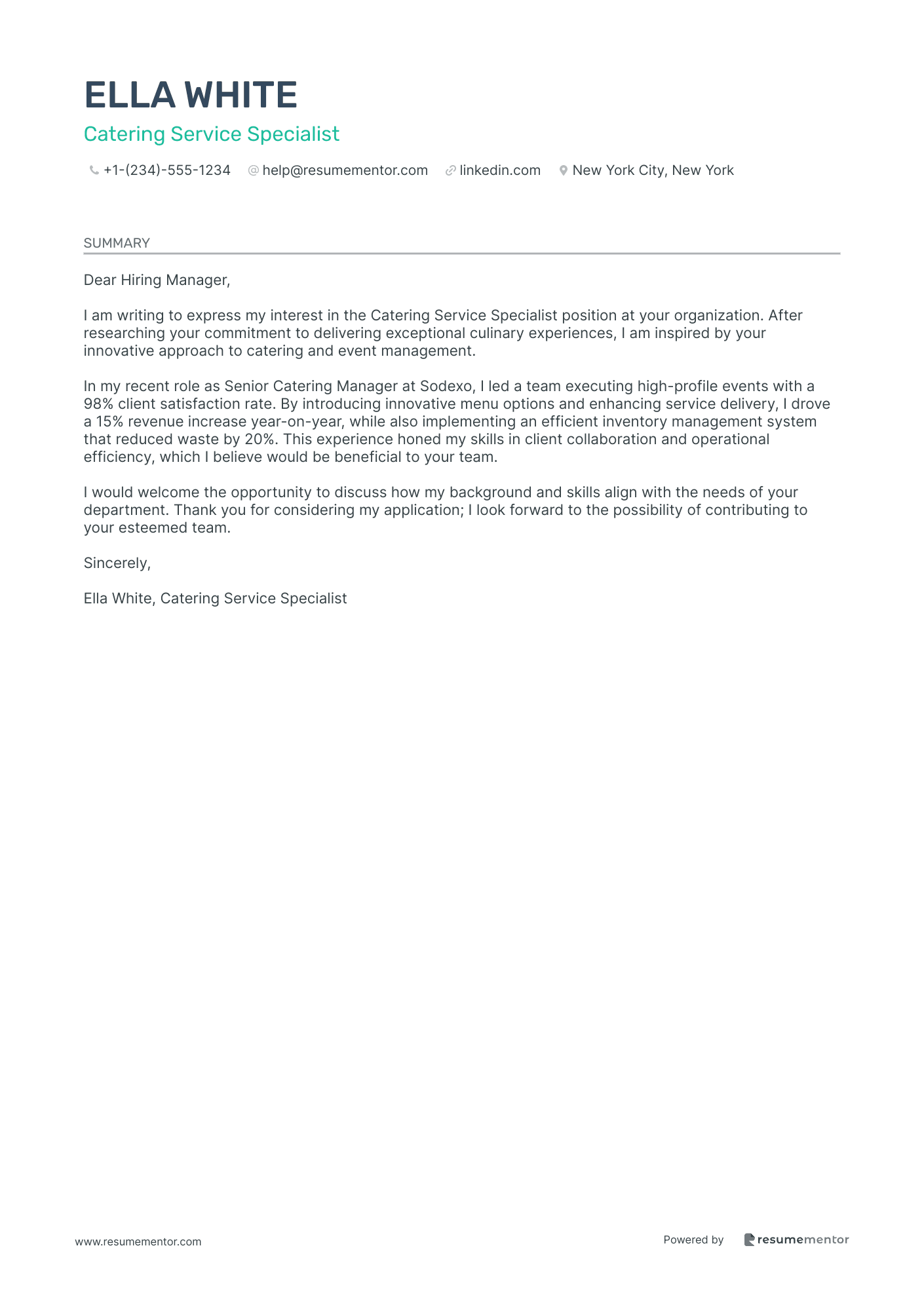 Catering Service Specialist