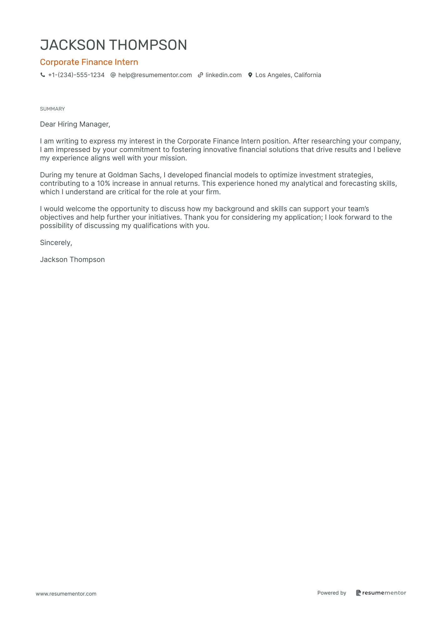 Corporate Finance Intern