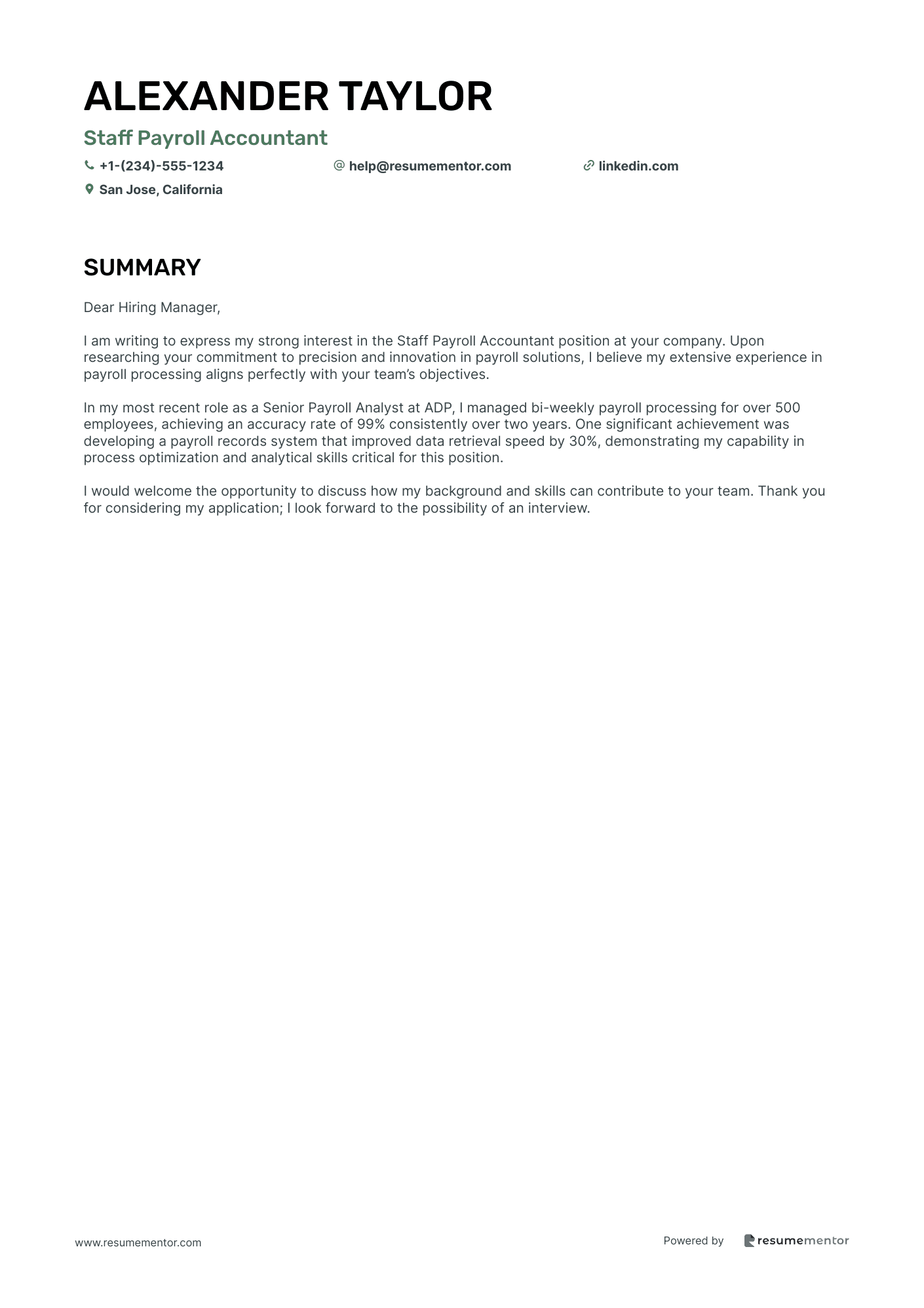 Staff Payroll Accountant