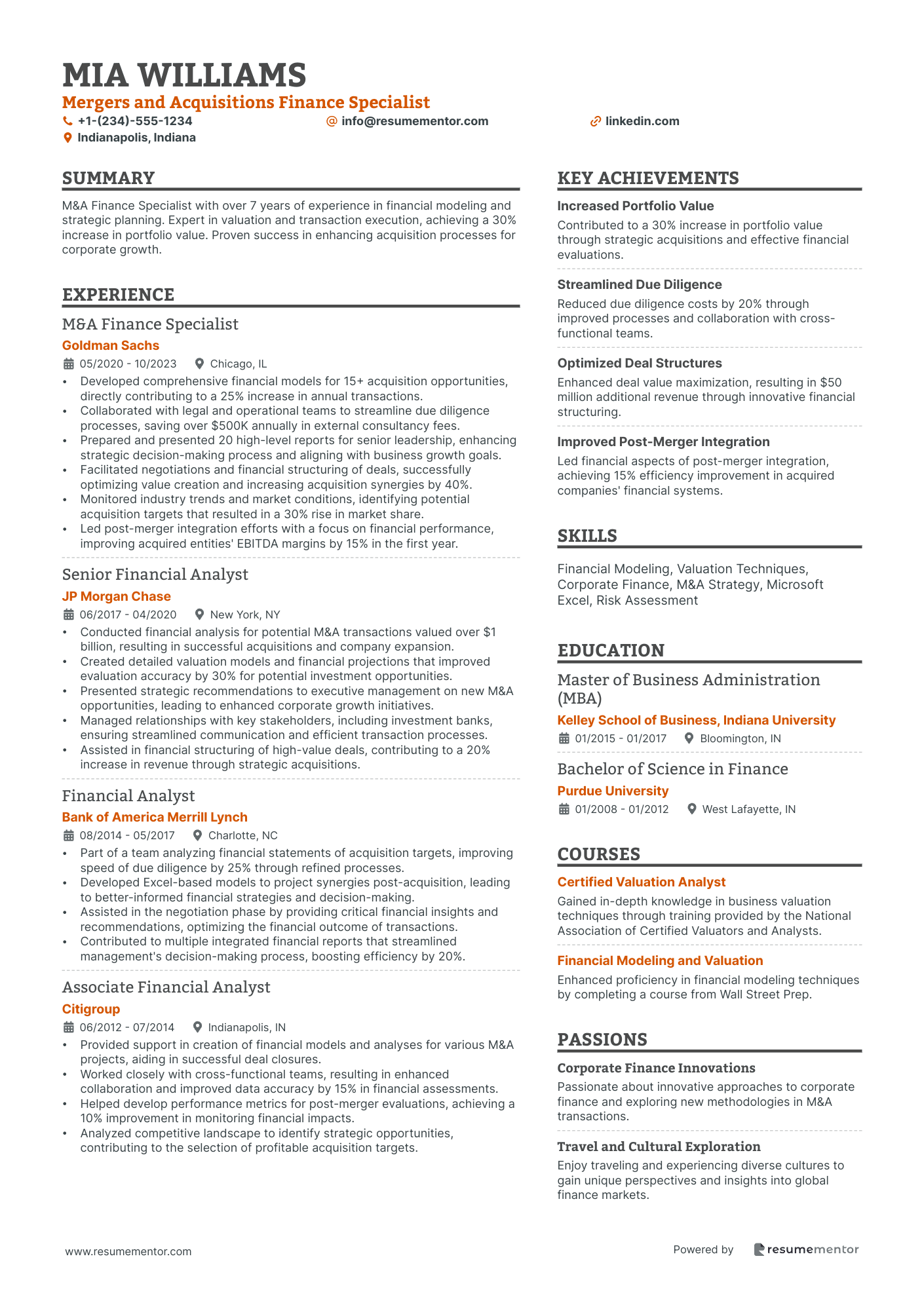 Mergers and Acquisitions Finance Specialist