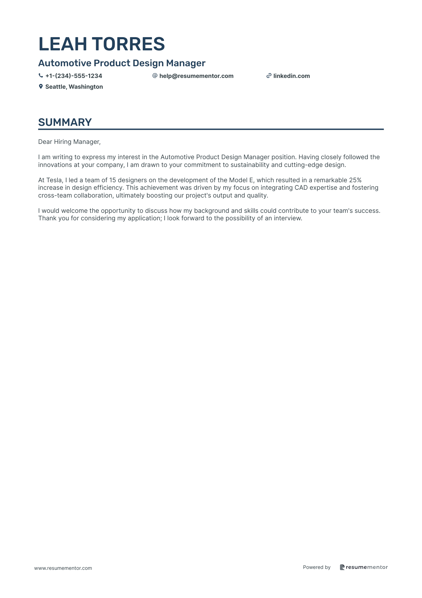 Automotive Product Design Manager