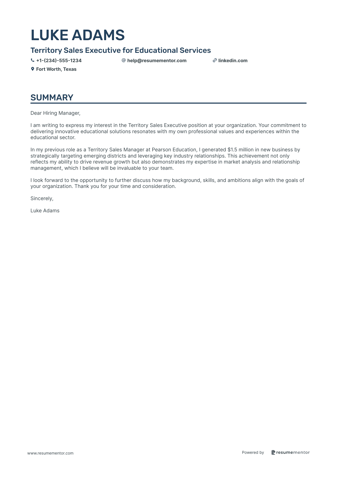 Territory Sales Executive for Educational Services
