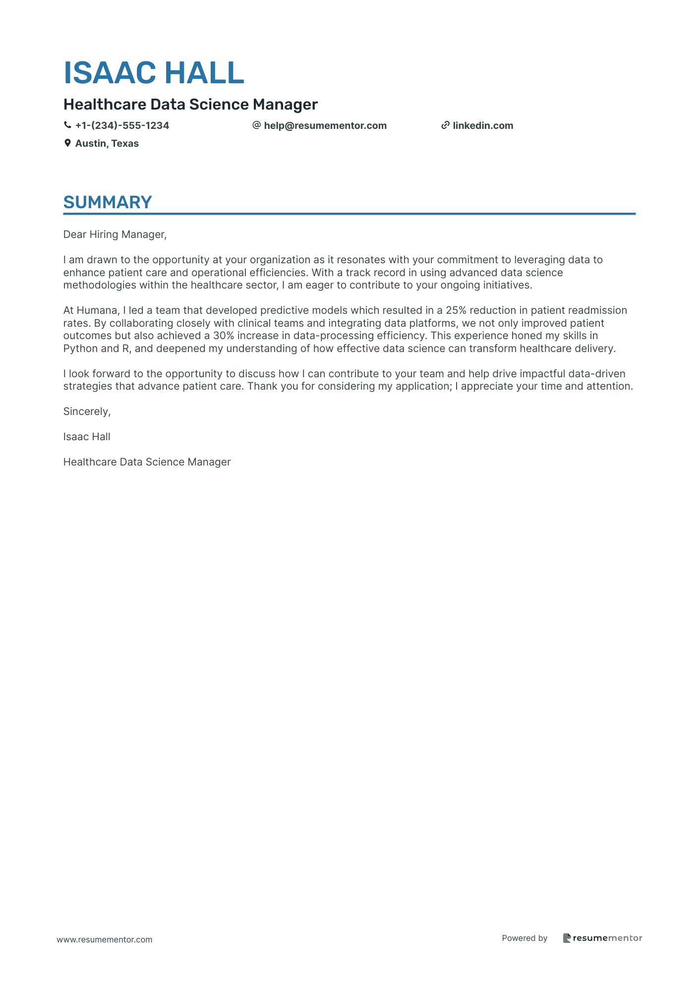 Healthcare Data Science Manager