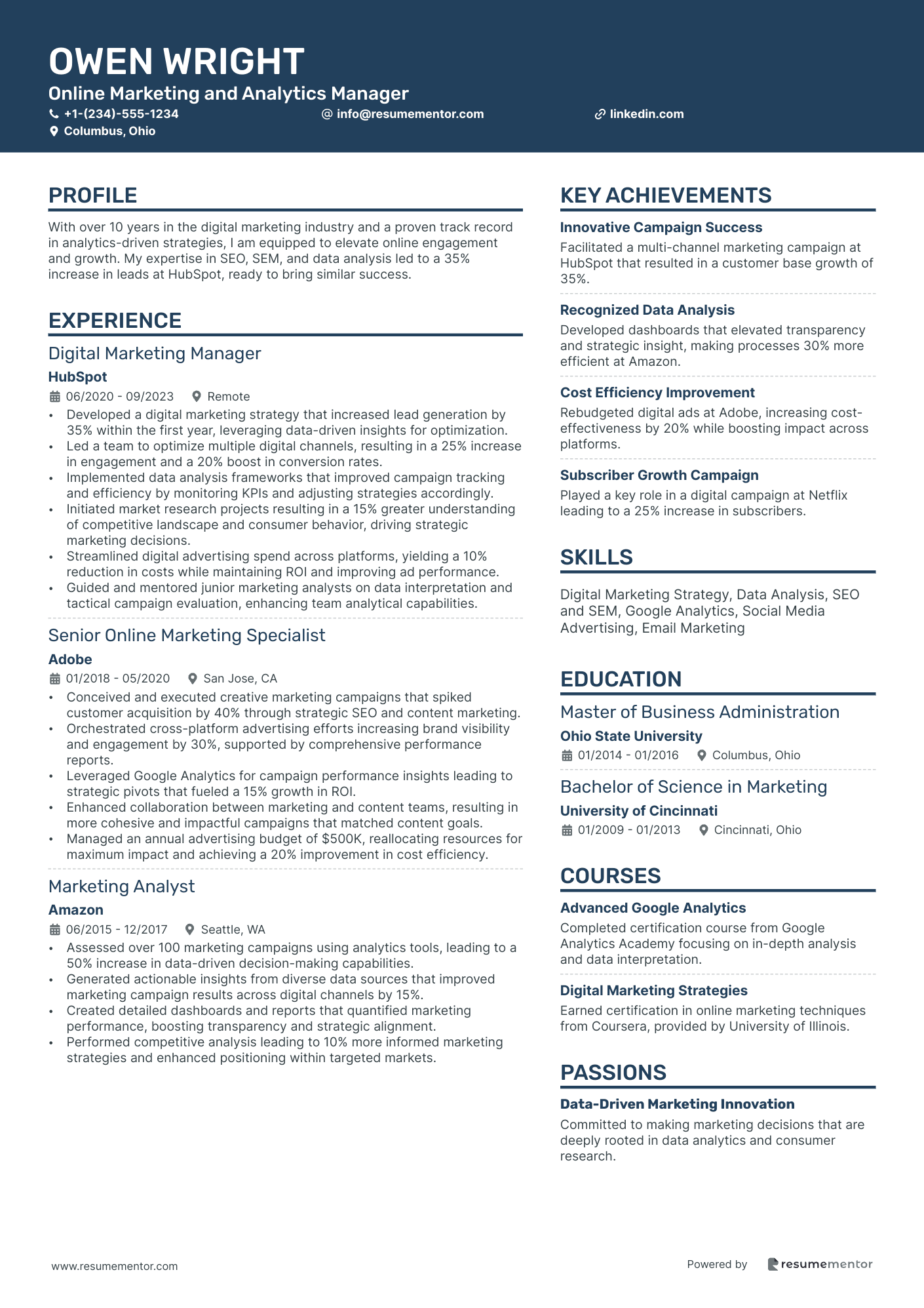 Online Marketing and Analytics Manager