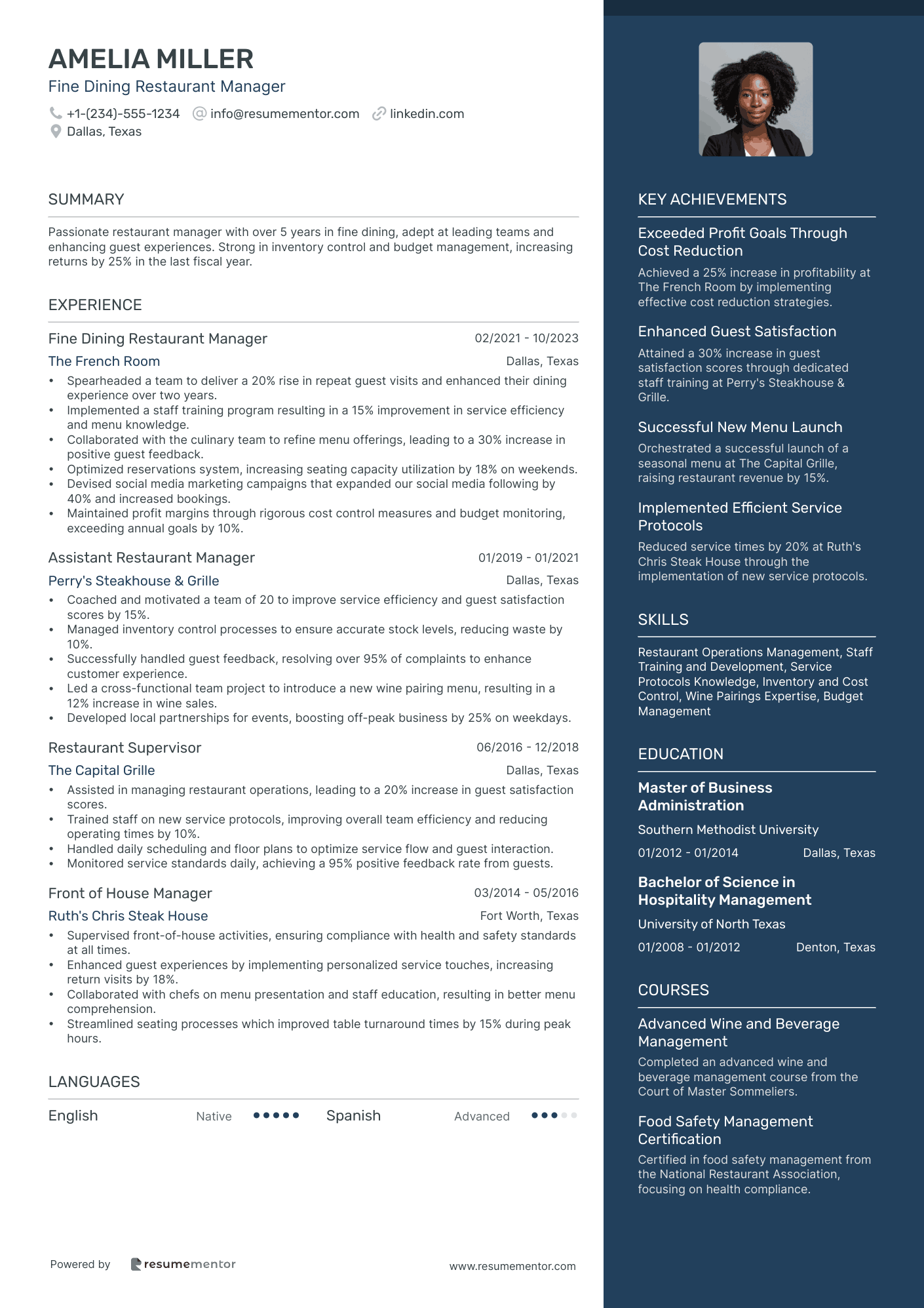 Fine Dining Restaurant Manager