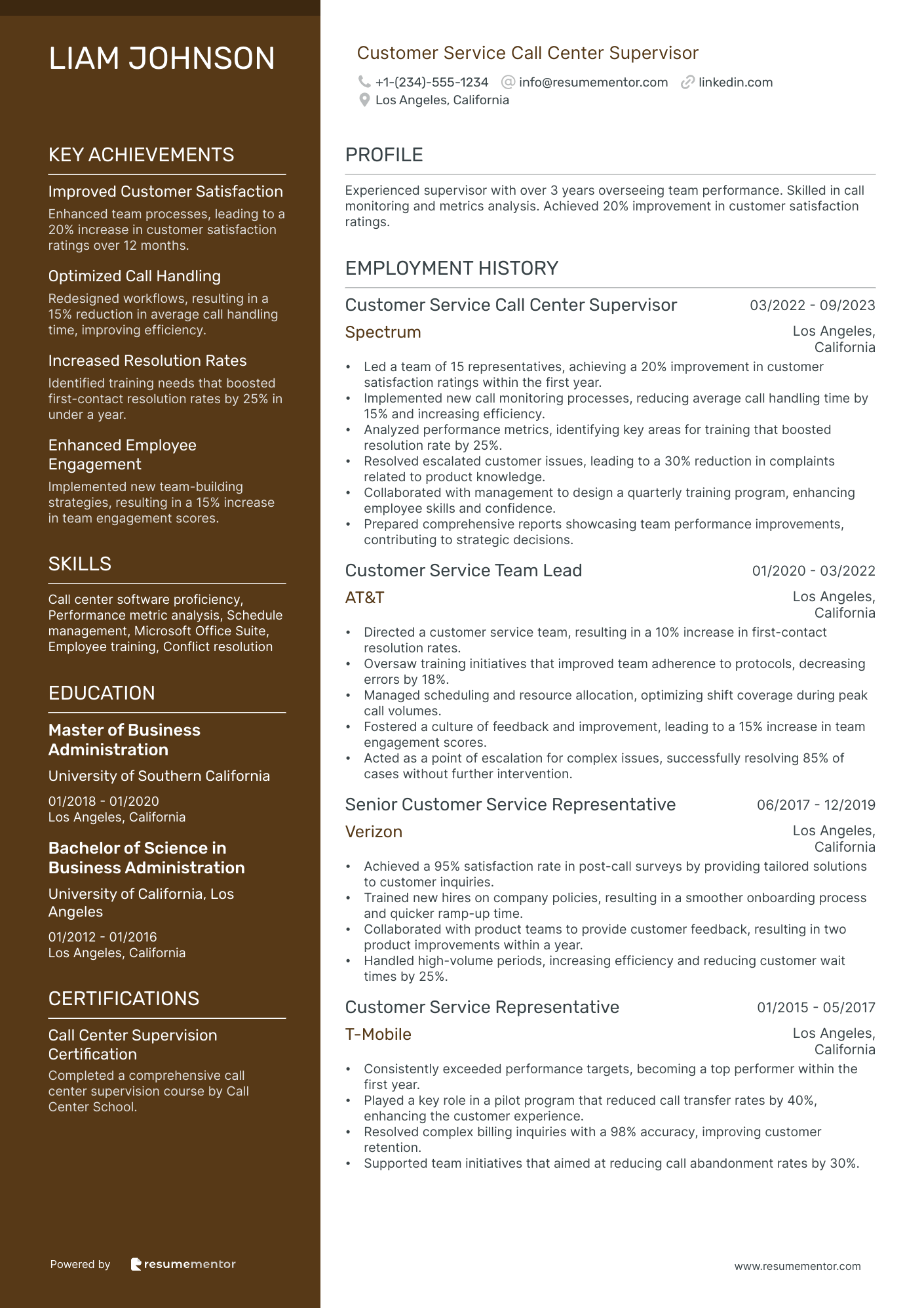 Customer Service Call Center Supervisor