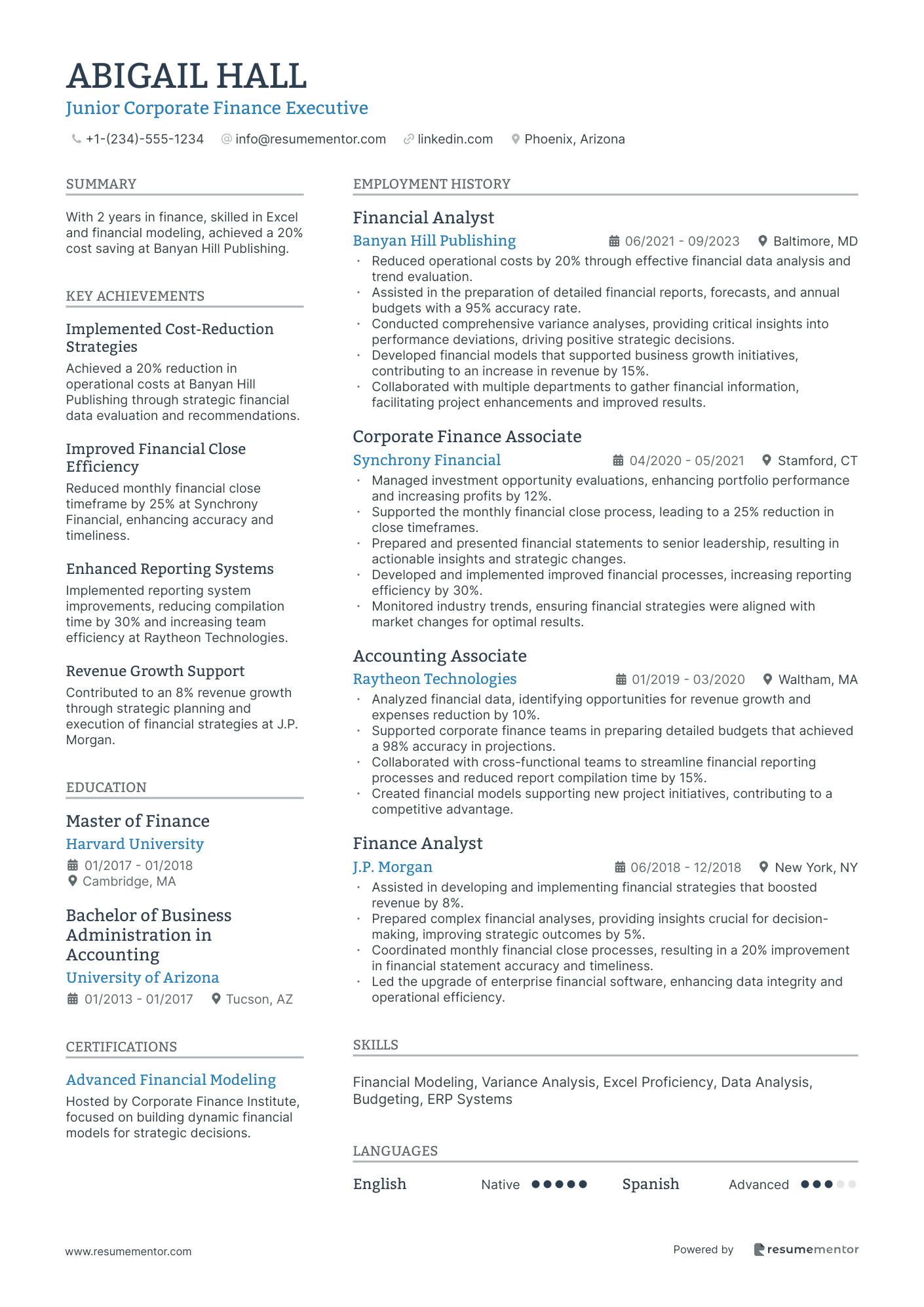 Junior Corporate Finance Executive