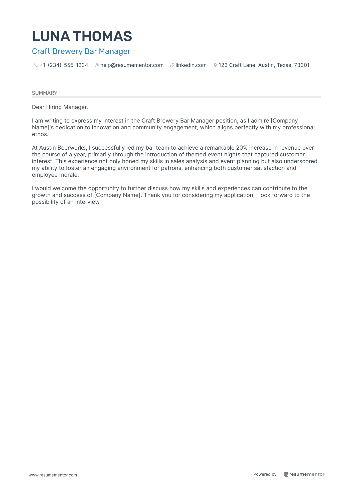 Craft Brewery Bar Manager