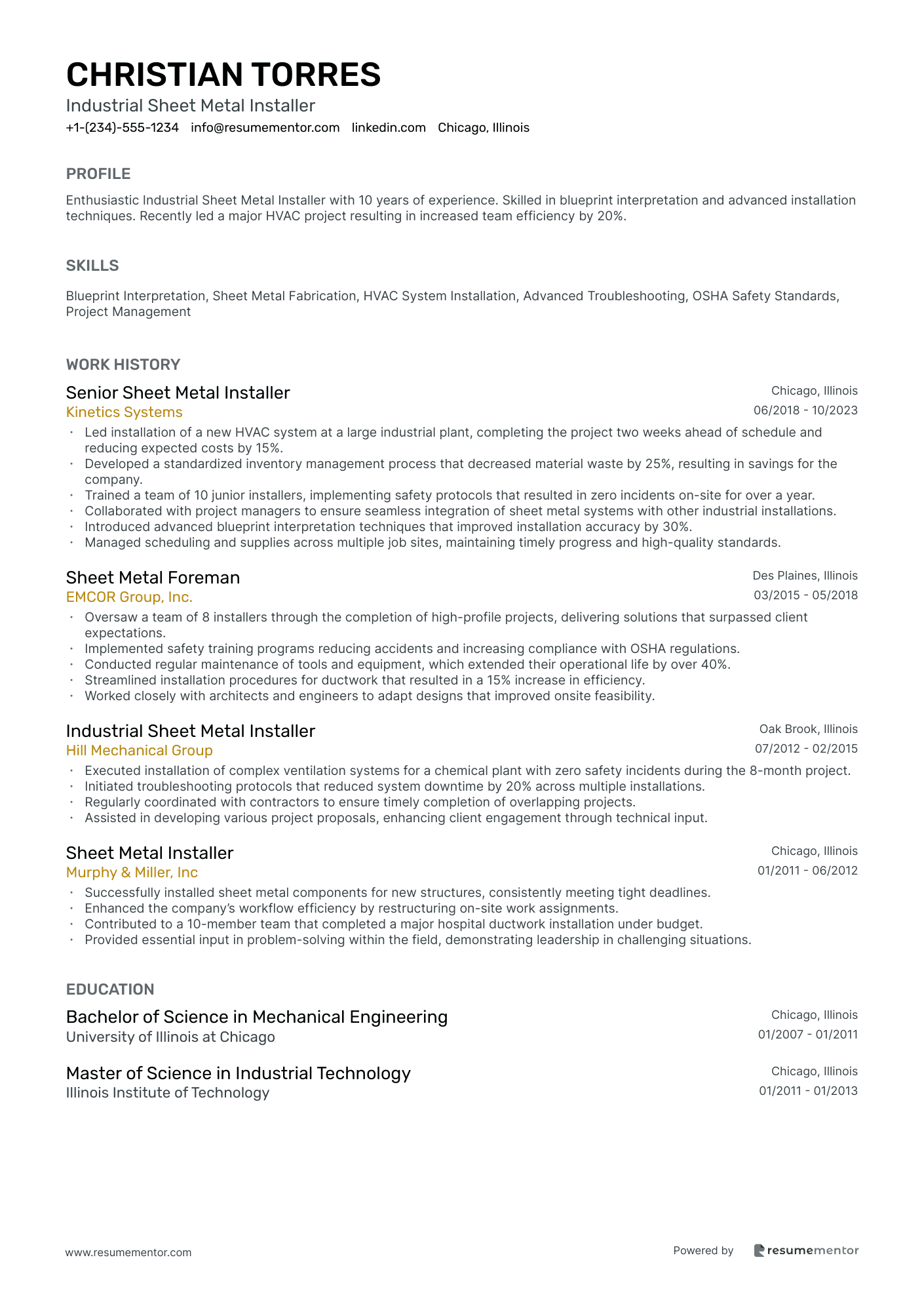 Industrial Sheet Metal Installer