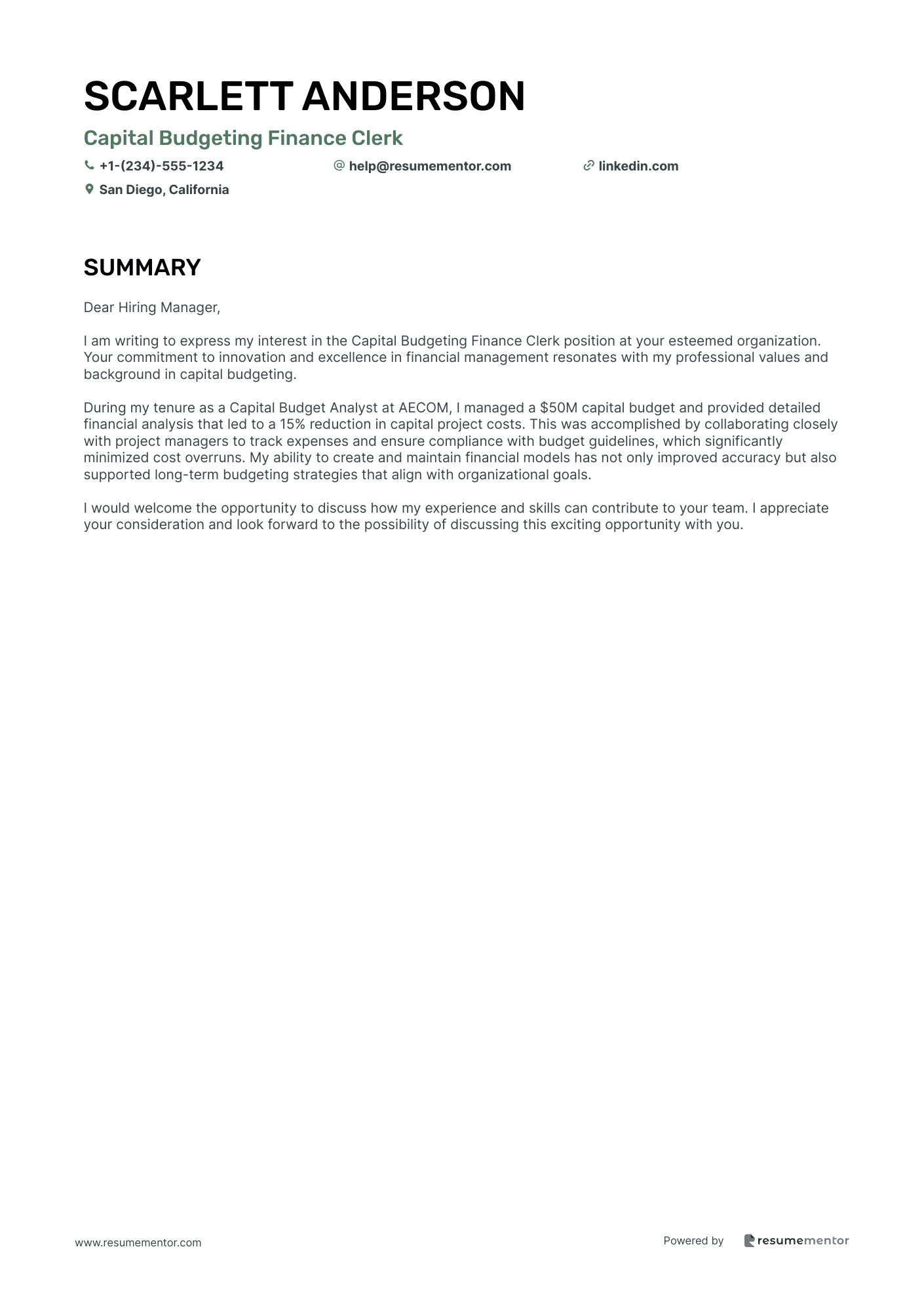 Capital Budgeting Finance Clerk