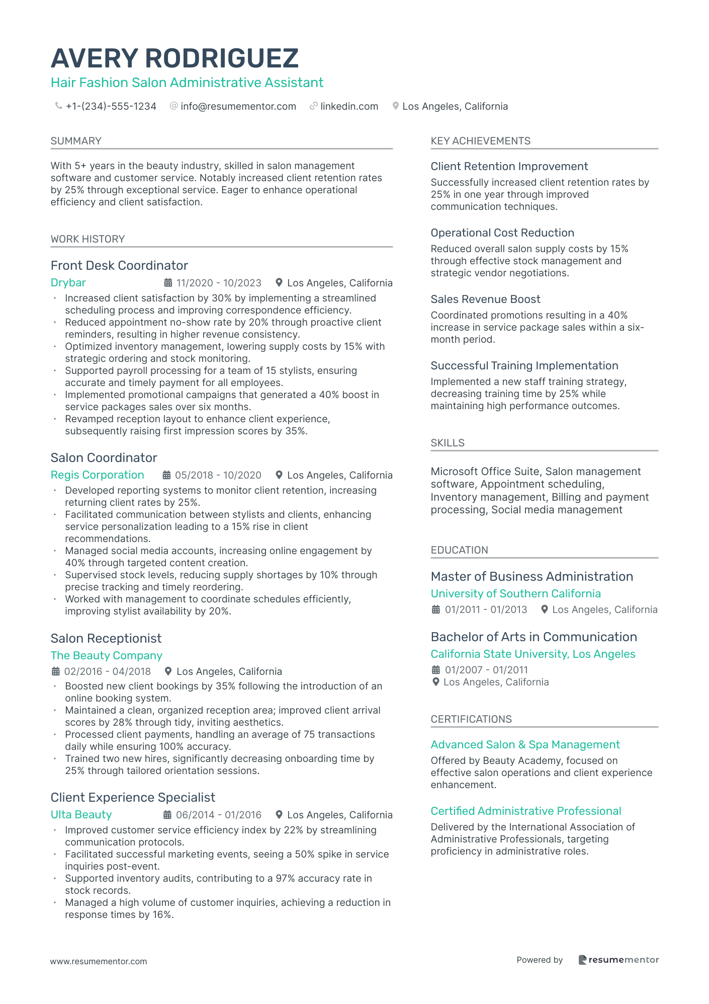 Hair Fashion Salon Administrative Assistant