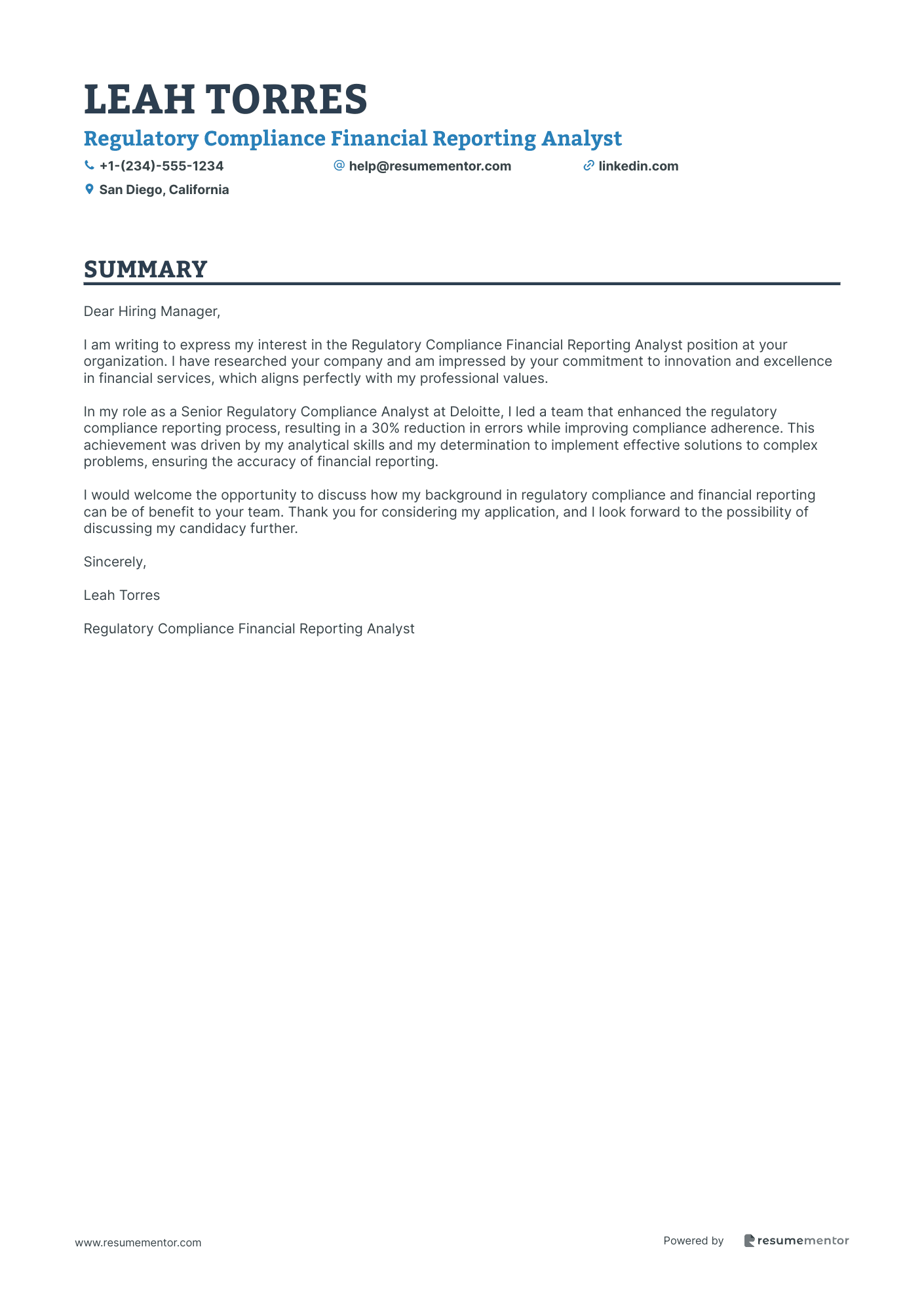 Regulatory Compliance Financial Reporting Analyst