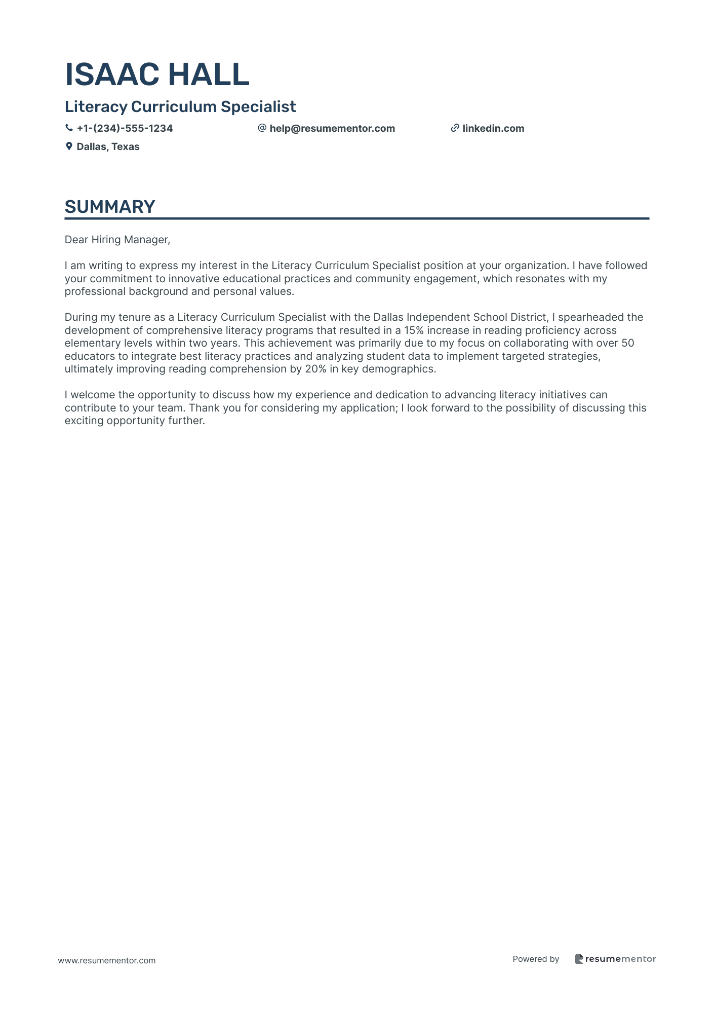 Literacy Curriculum Specialist