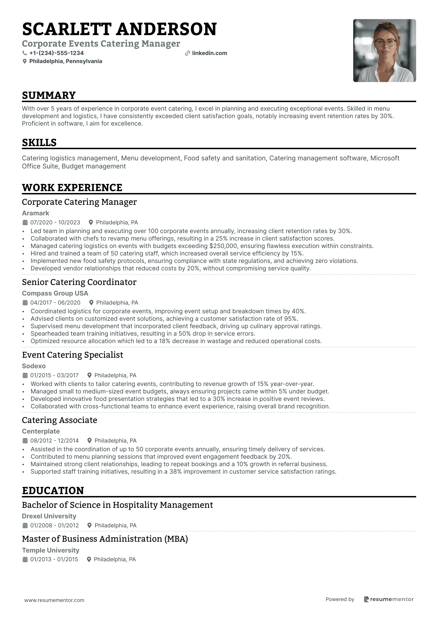 Corporate Events Catering Manager