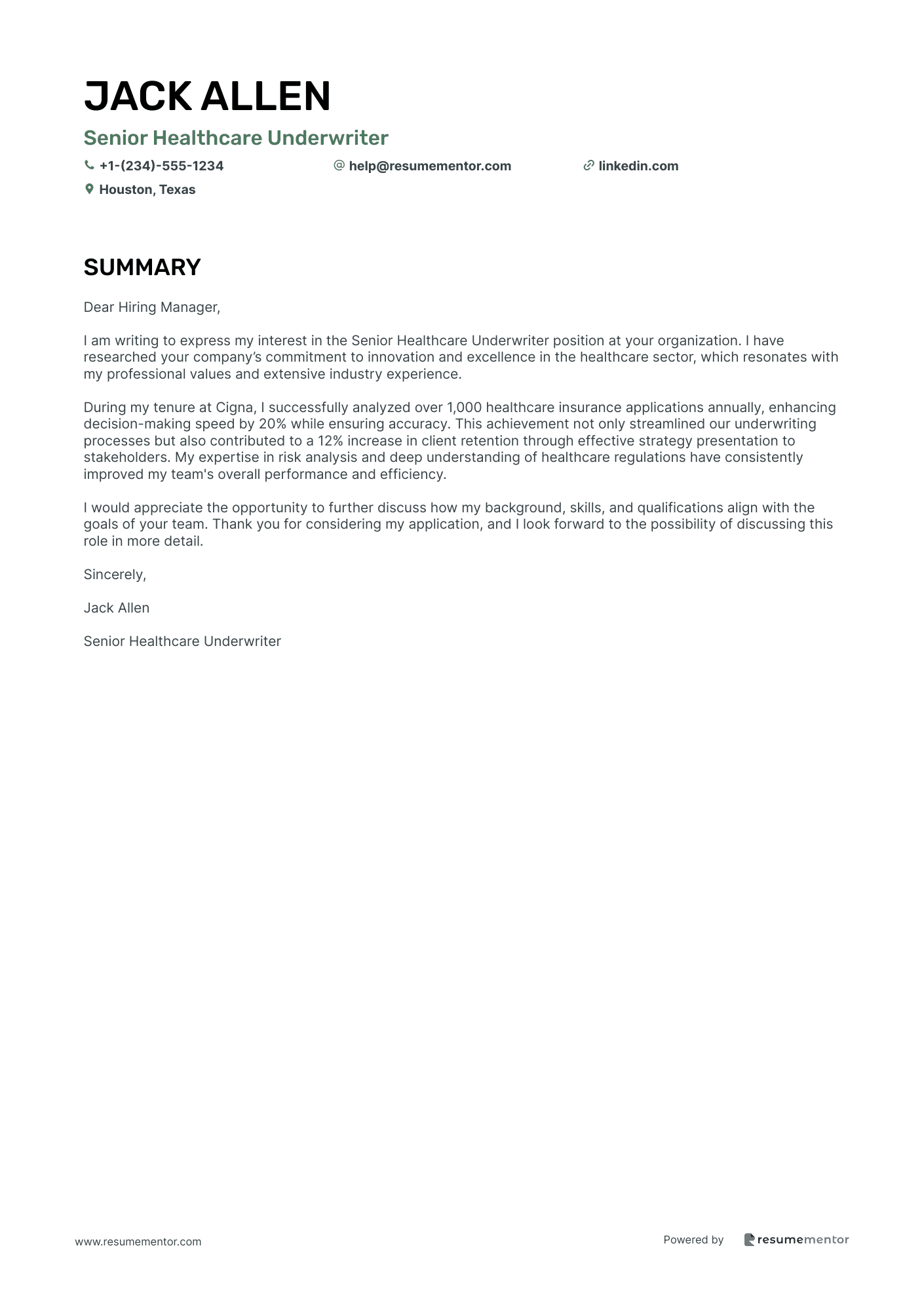 Senior Healthcare Underwriter