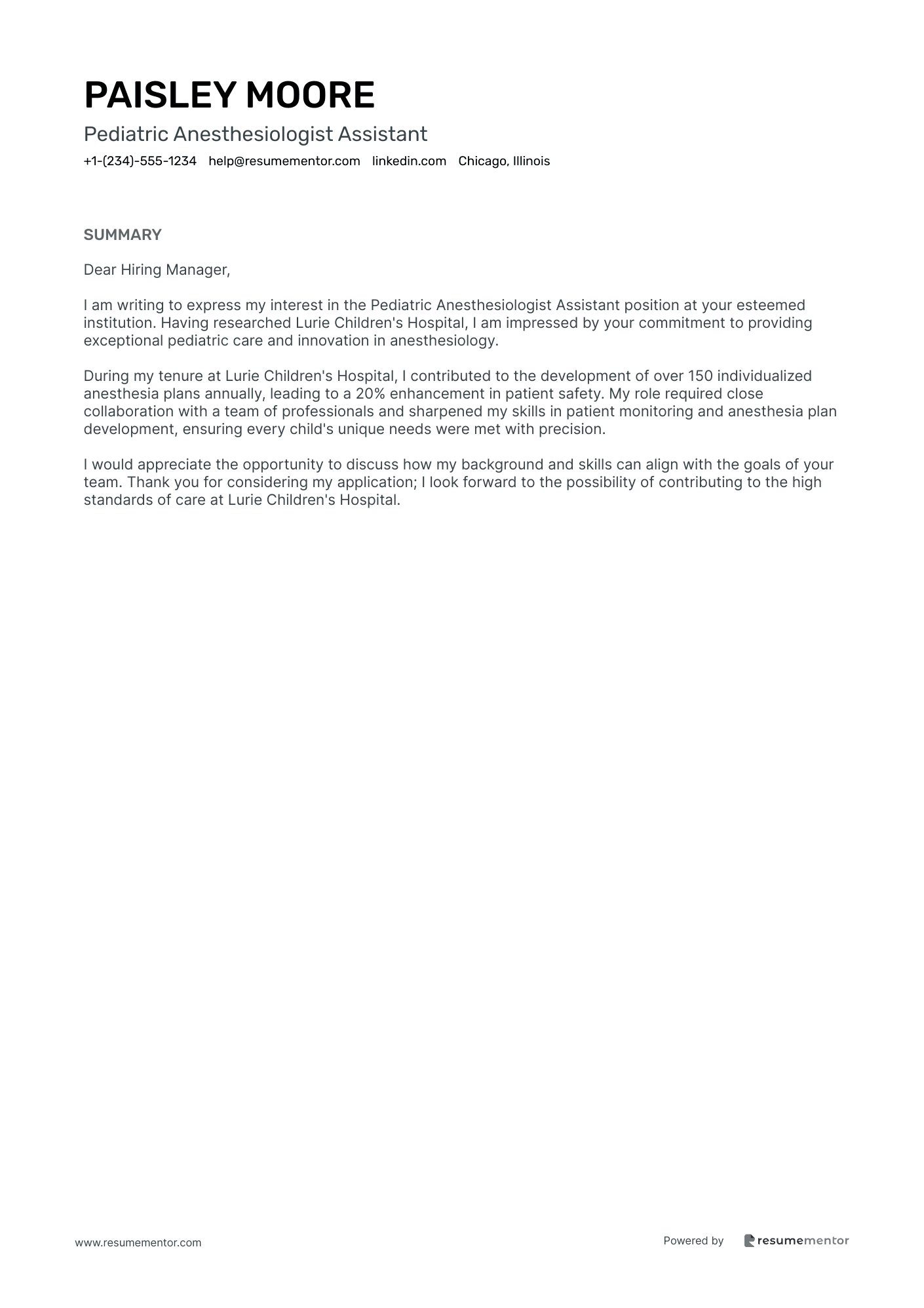 Pediatric Anesthesiologist Assistant