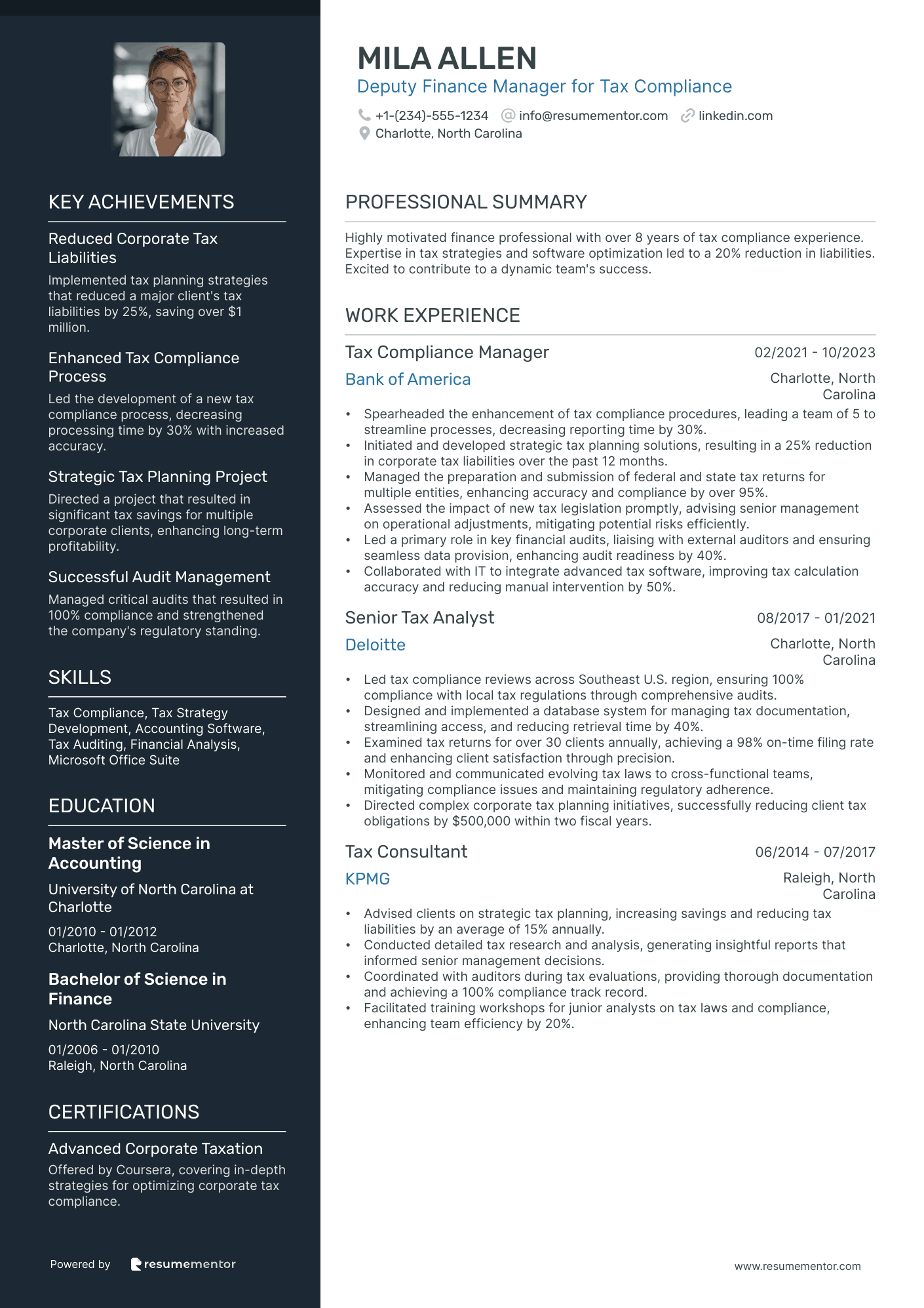 Deputy Finance Manager for Tax Compliance
