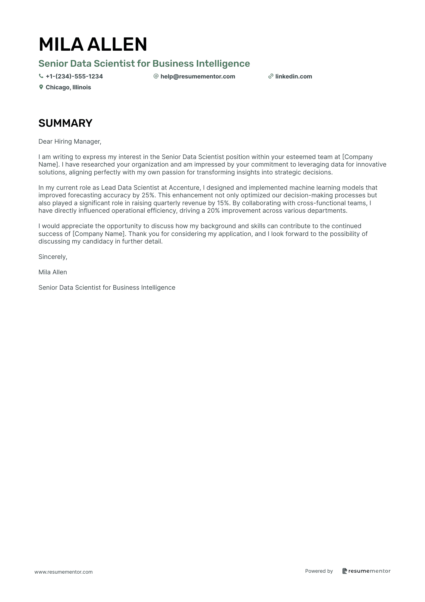 Senior Data Scientist for Business Intelligence