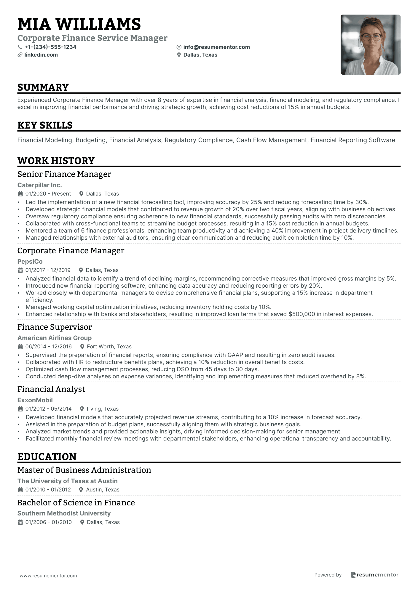 Corporate Finance Service Manager