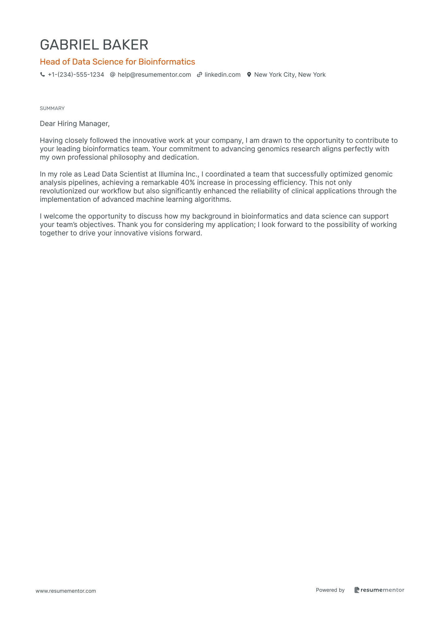Head of Data Science for Bioinformatics