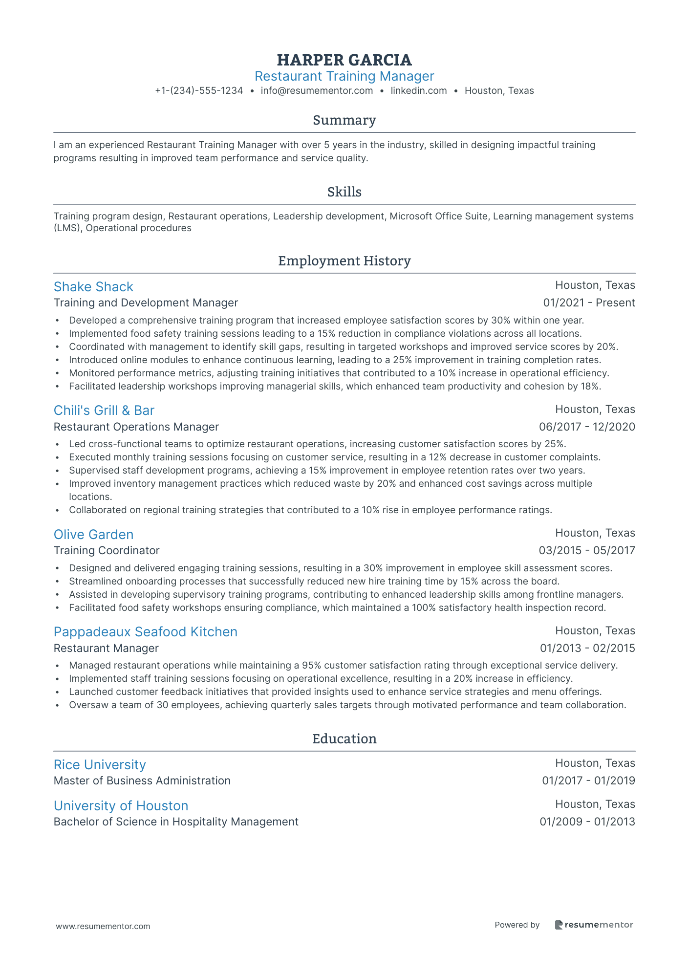 Restaurant Training Manager