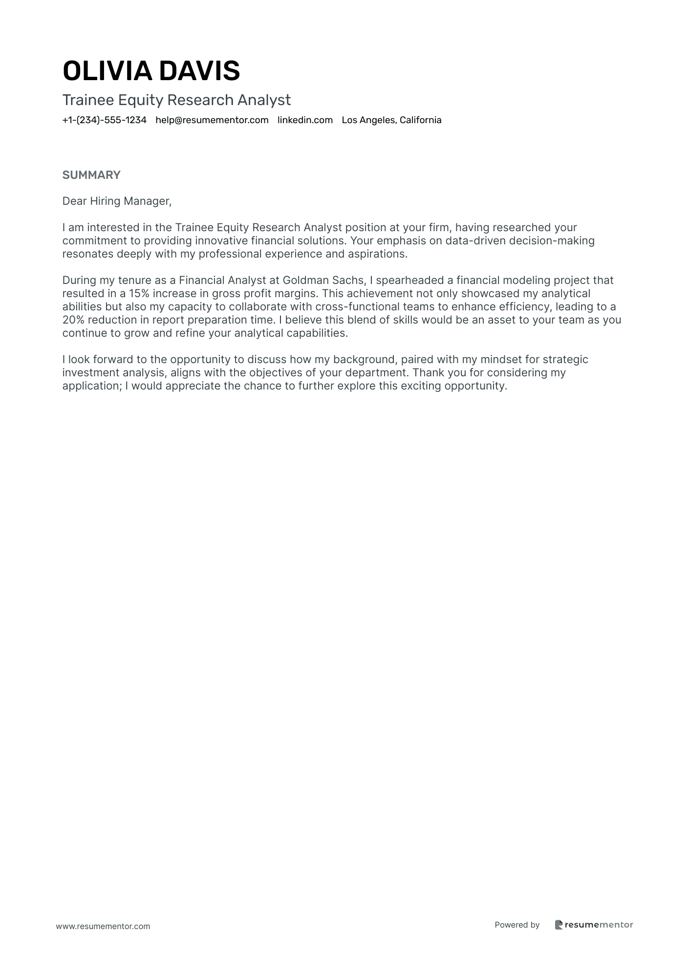 Trainee Equity Research Analyst