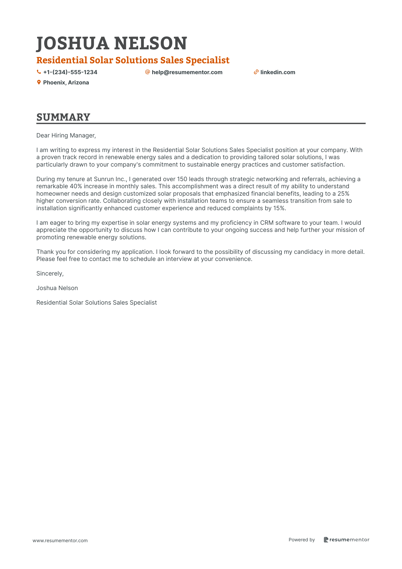 Residential Solar Solutions Sales Specialist